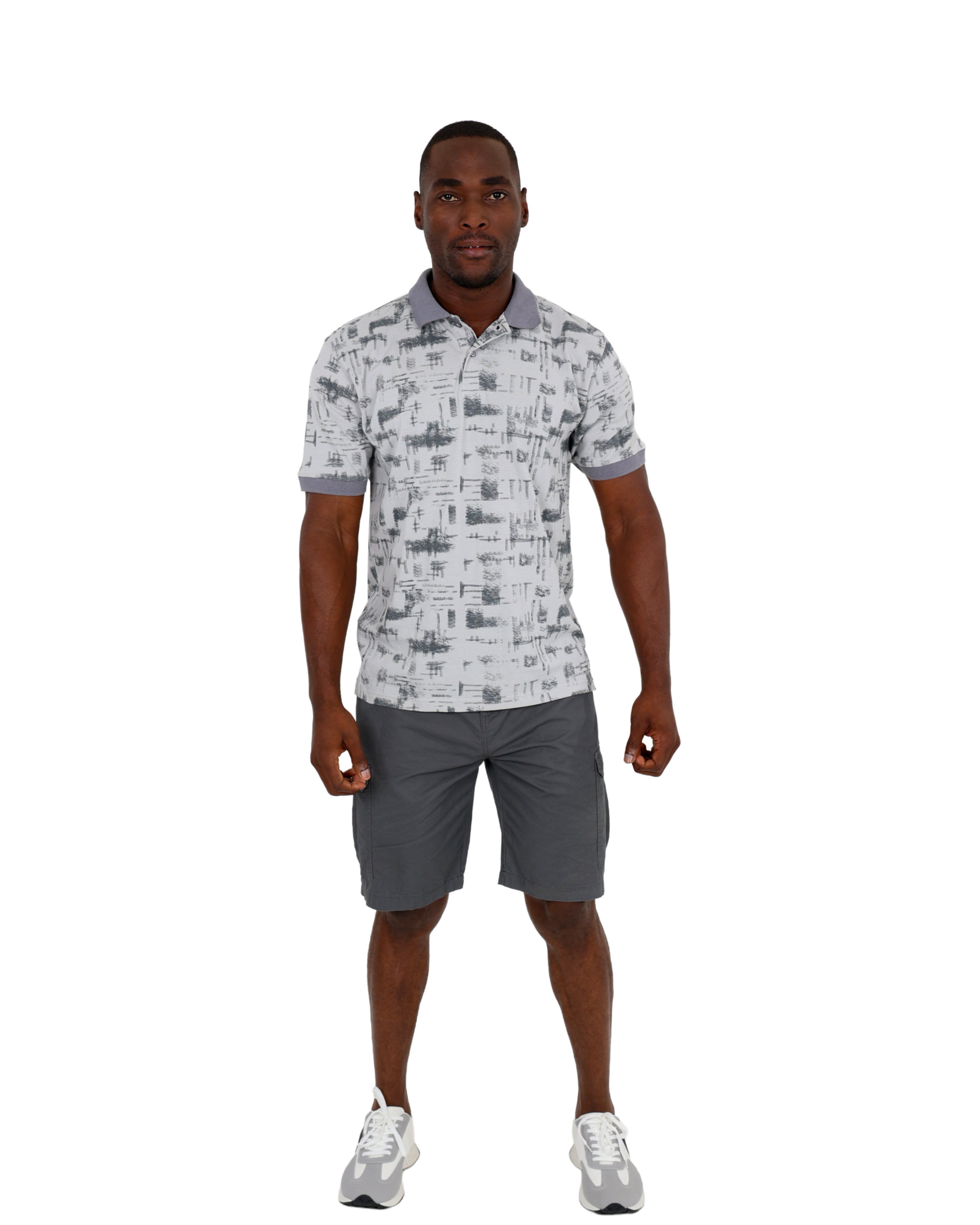 Short Sleeve Cotton Pique Abstract Print Golfer