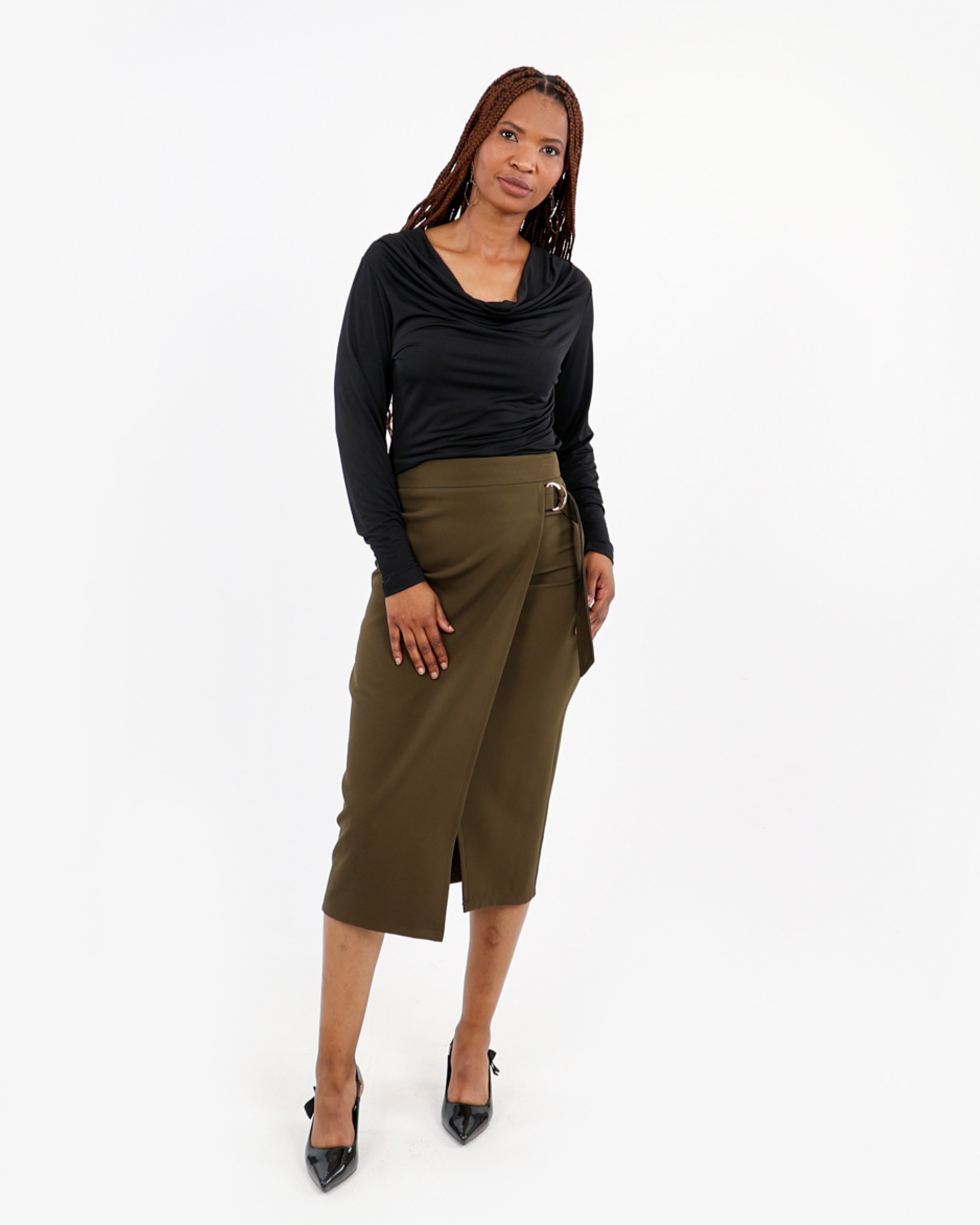 Wrap Trim Midi Skirt