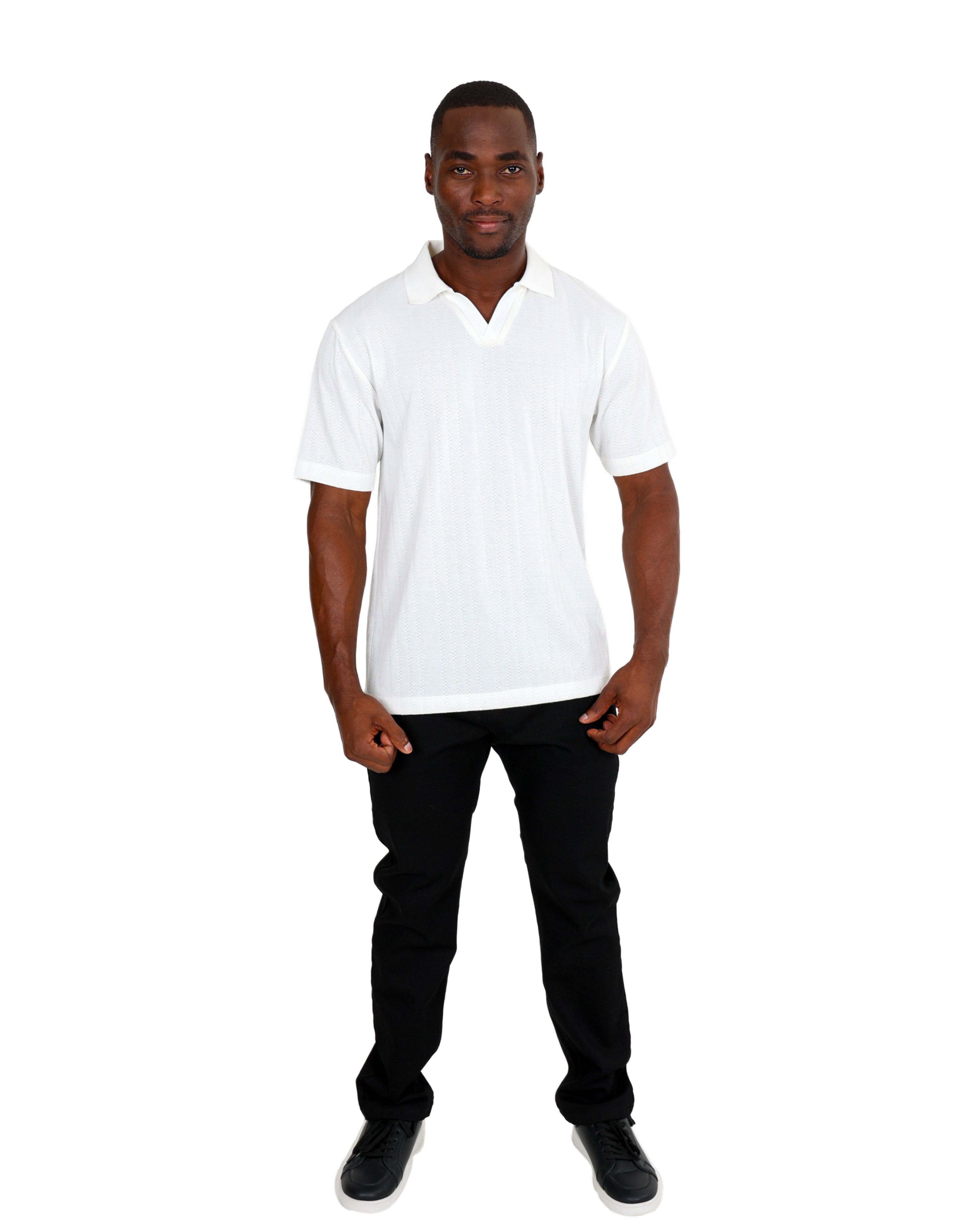 Short Sleeve Johnny Collar Textured White Golfer
