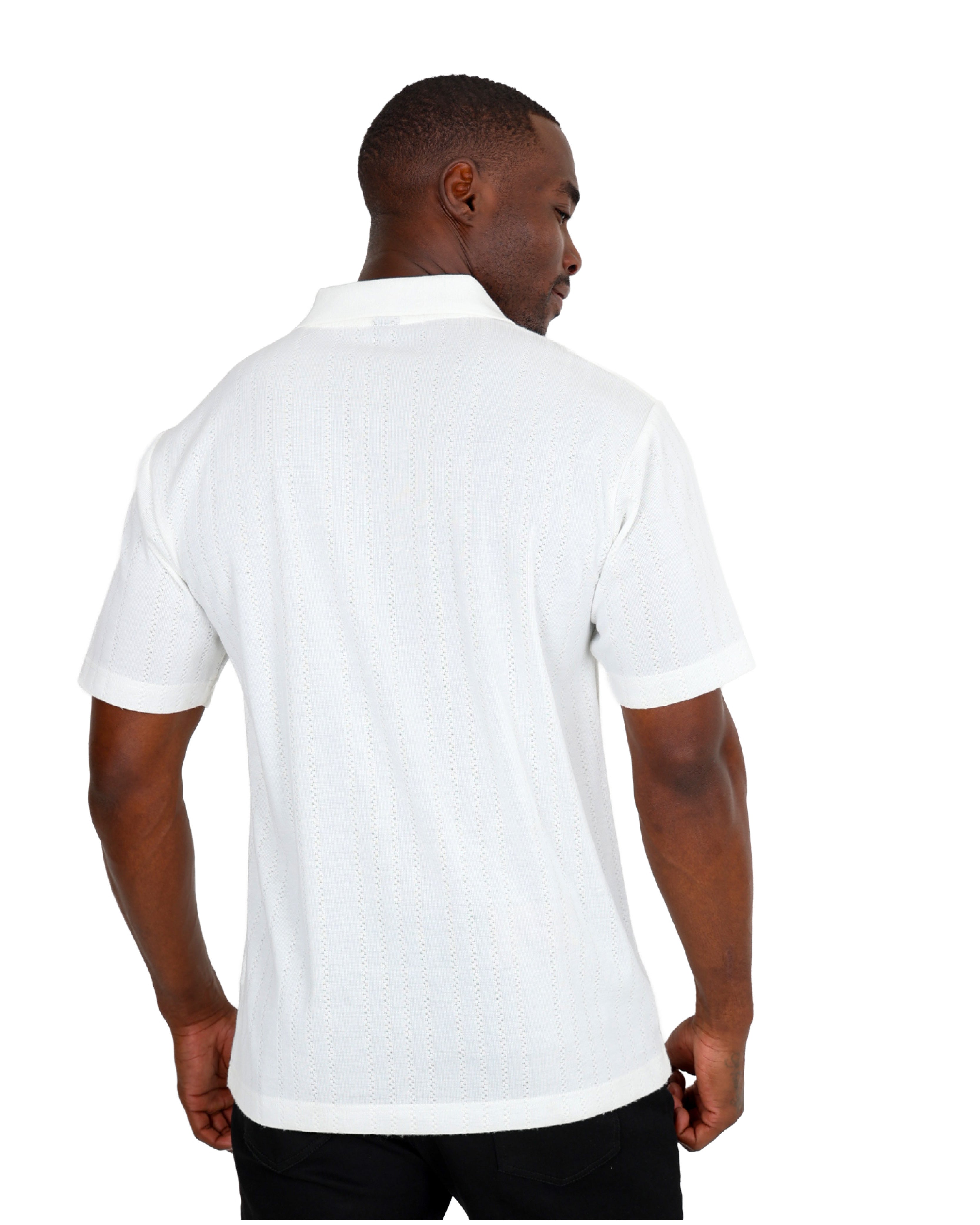 Short Sleeve Johnny Collar Textured White Golfer