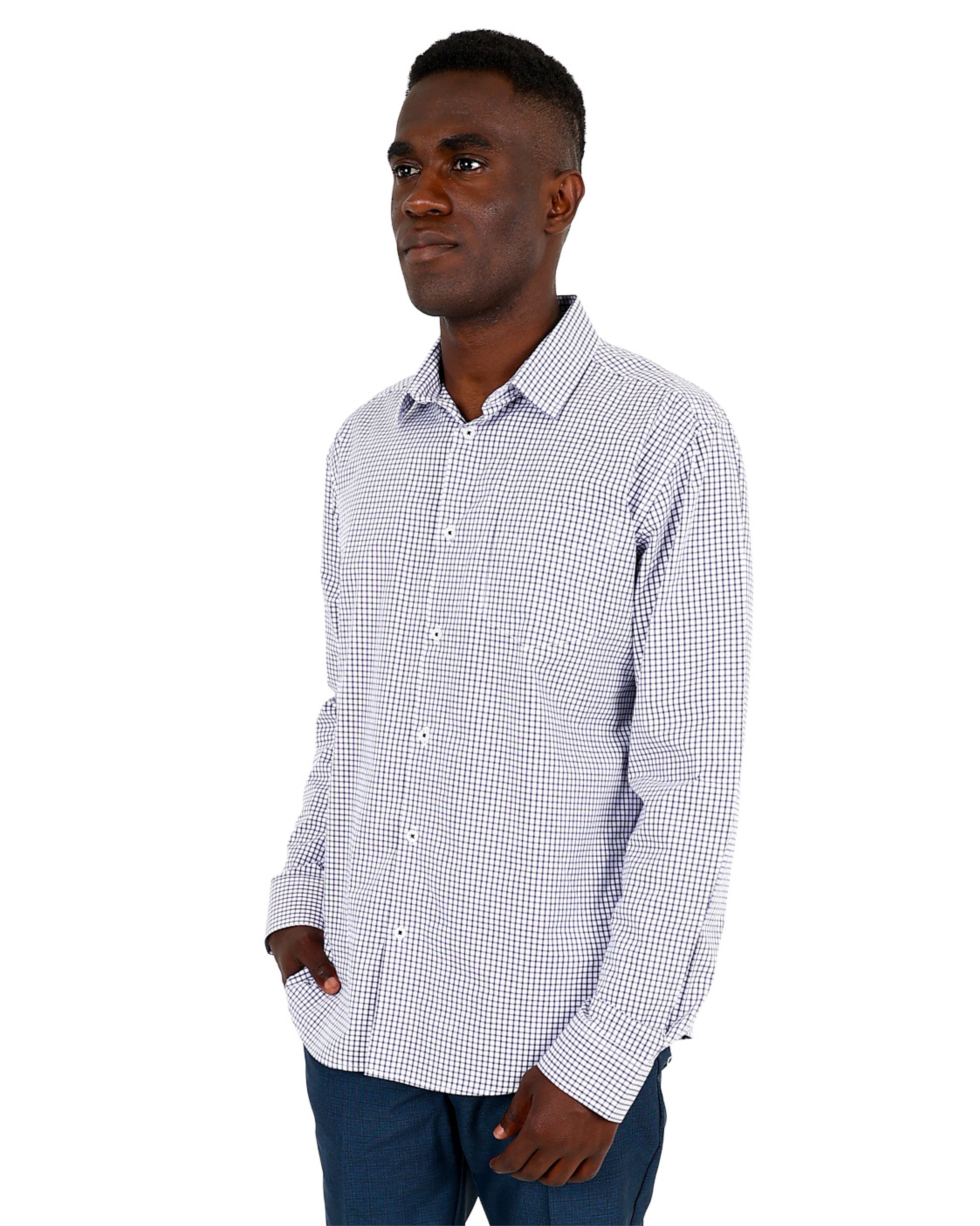 Navy & White Check Formal Shirt