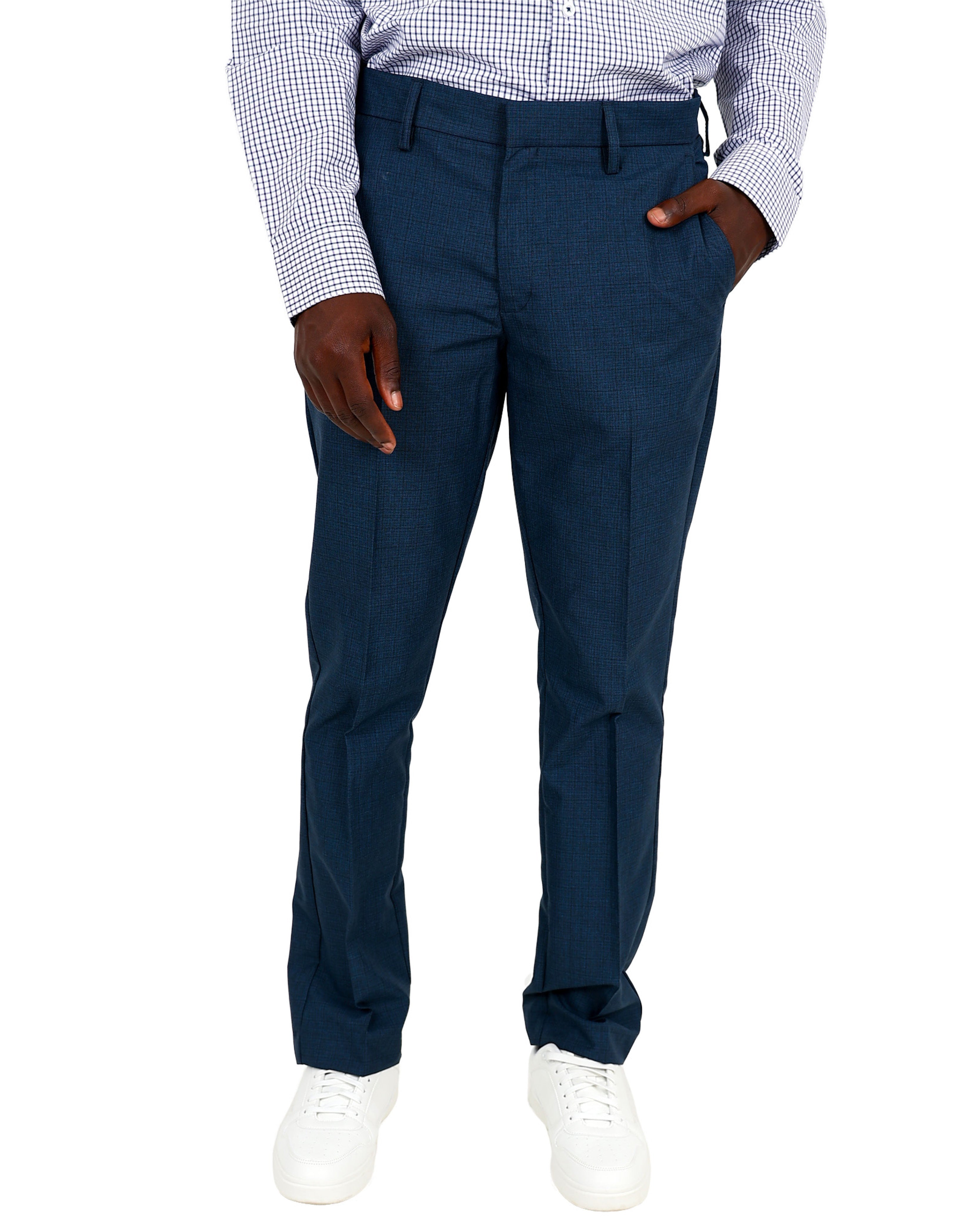 Slim Fit Navy Subtle Check Formal Trouser