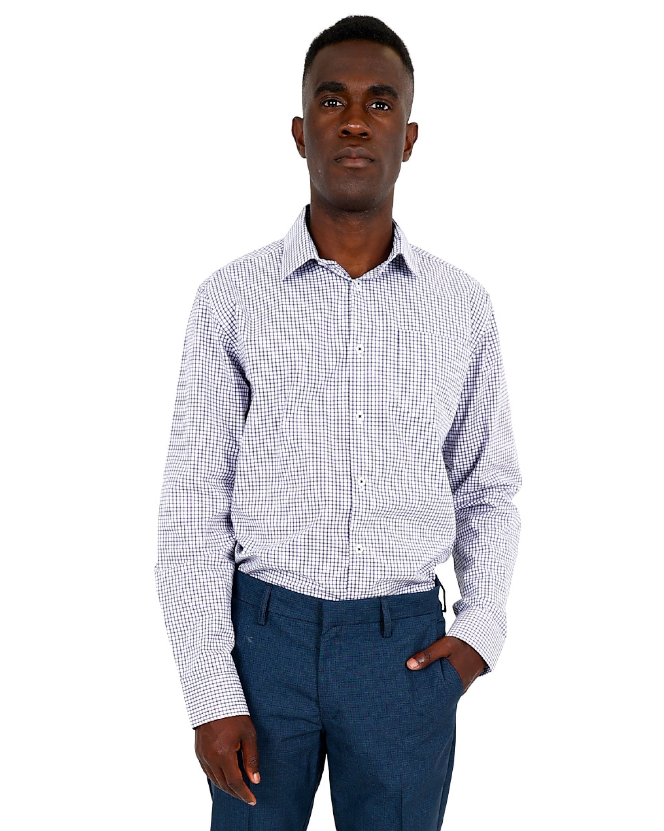 Navy & White Check Formal Shirt