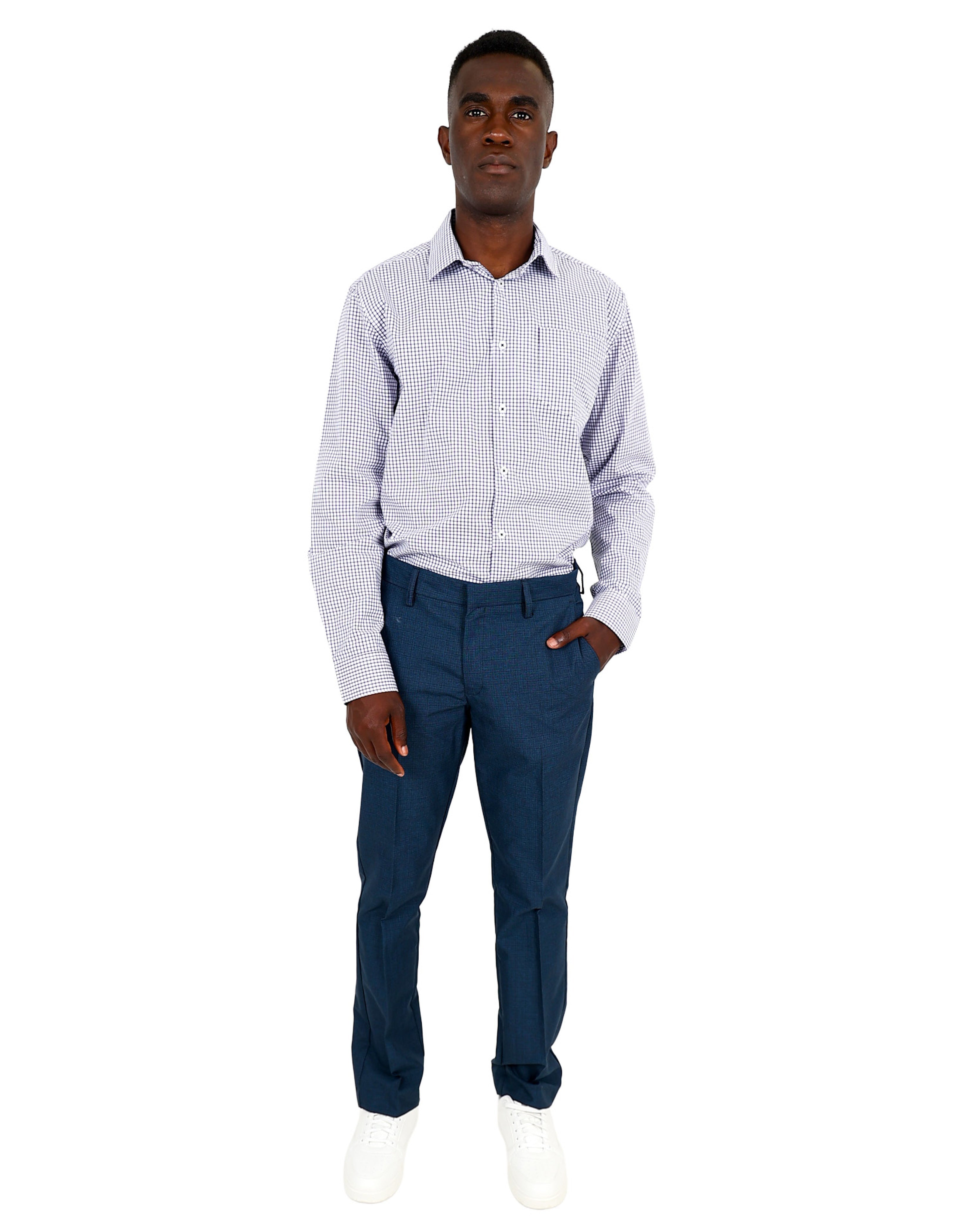 Slim Fit Navy Subtle Check Formal Trouser