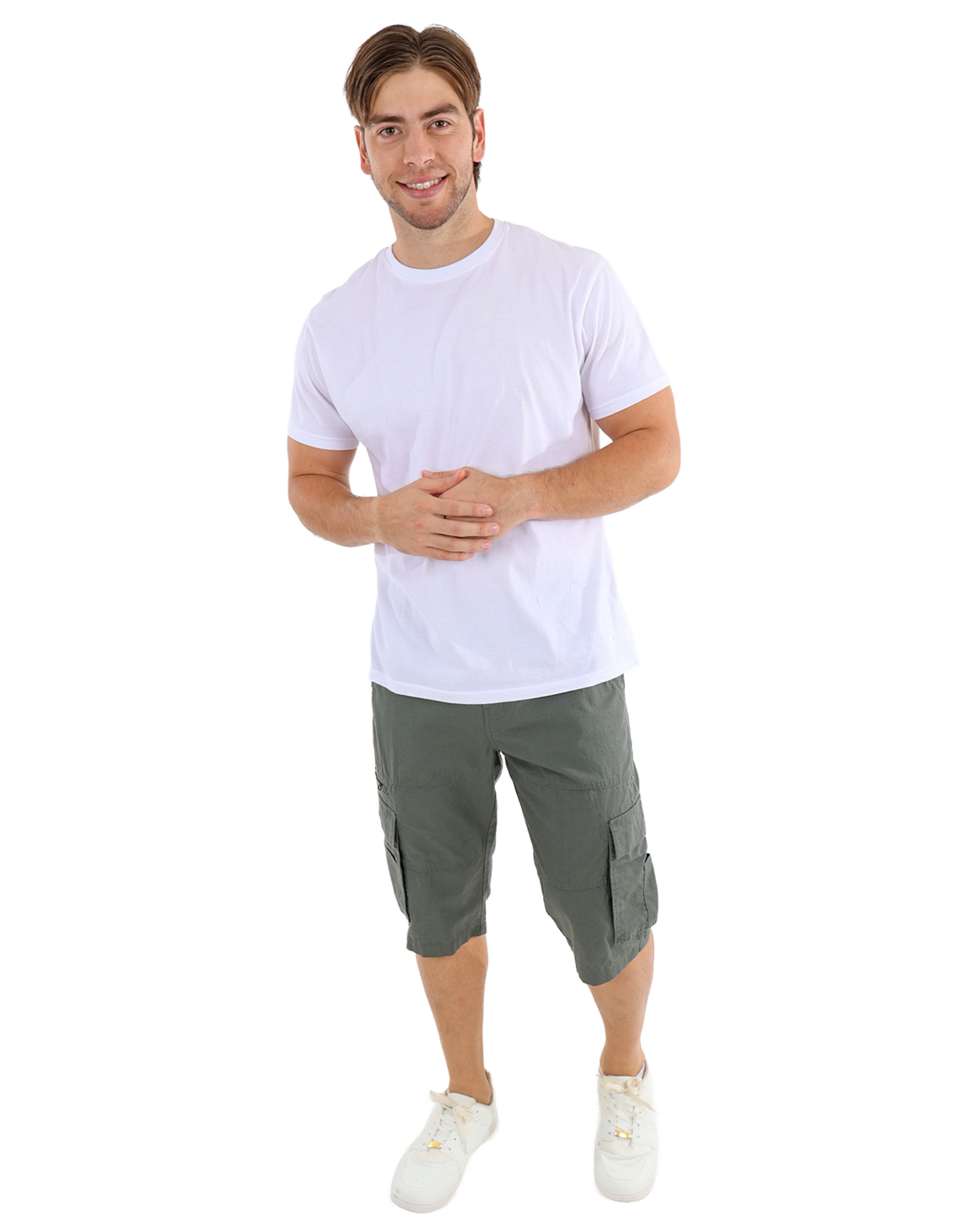 Cotton Ripstop Fatigue Clamdigger Shorts With Stitching Detail