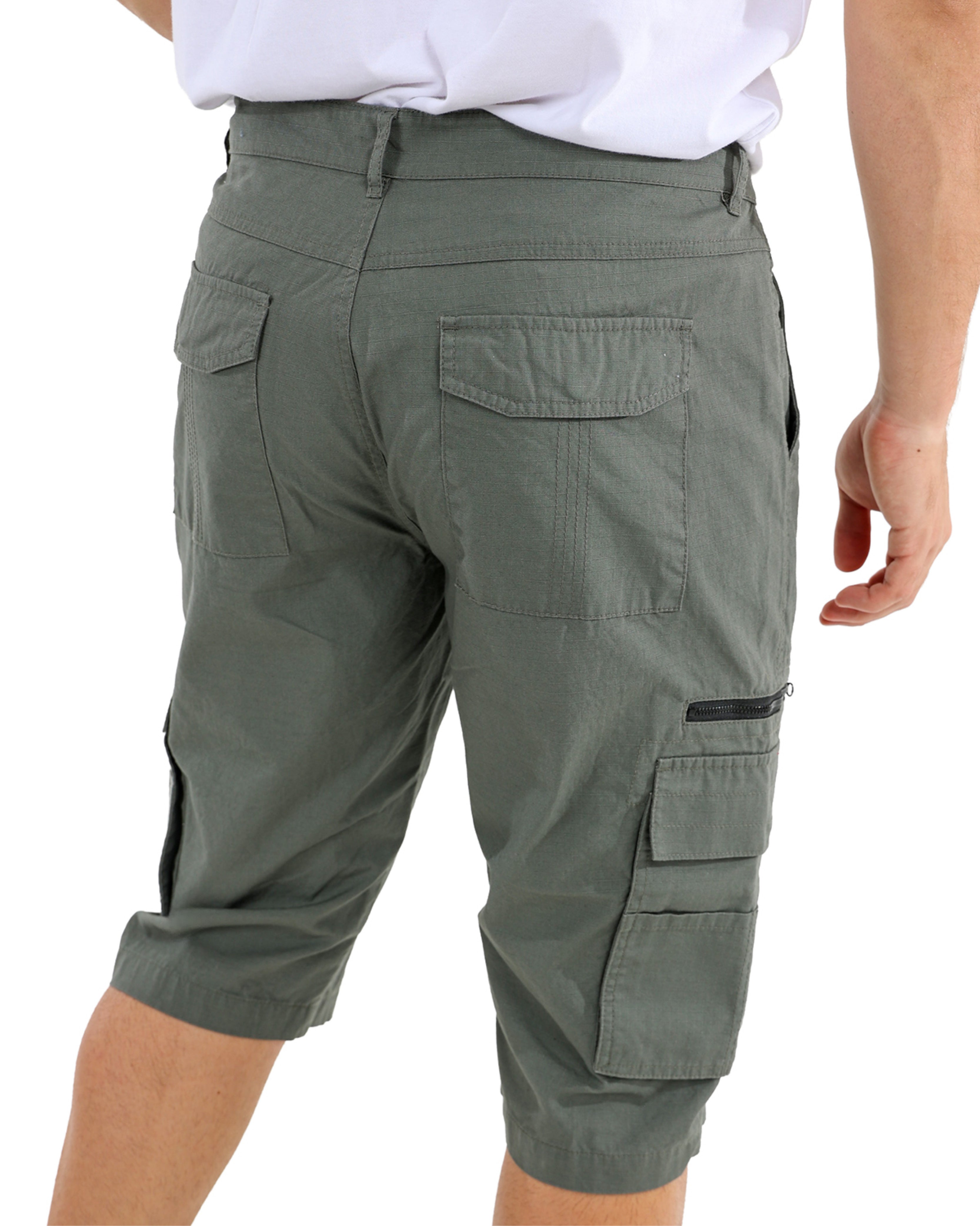 Cotton Ripstop Fatigue Clamdigger Shorts With Stitching Detail