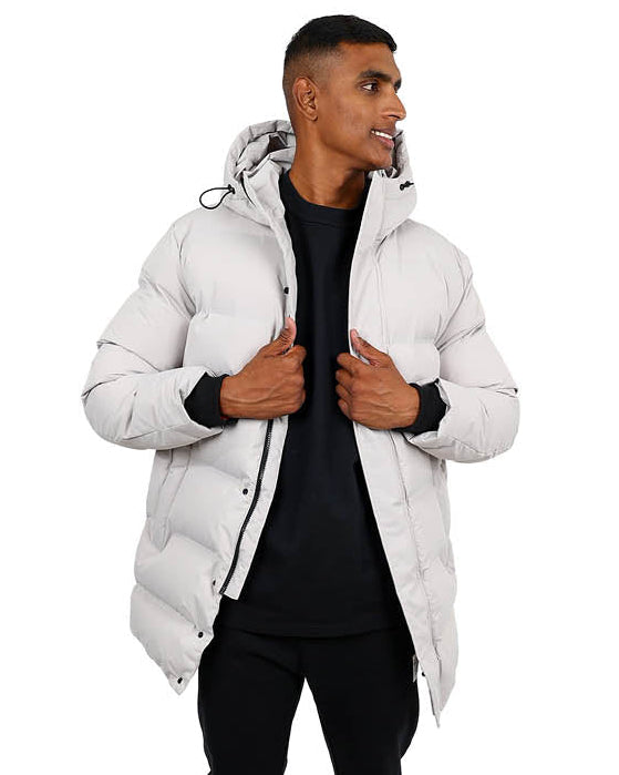 Stone Hooded Longer Length Puffer Jacket