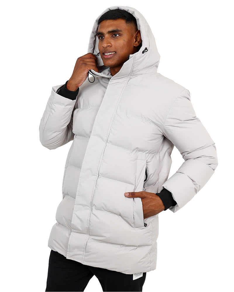 Stone Hooded Longer Length Puffer Jacket