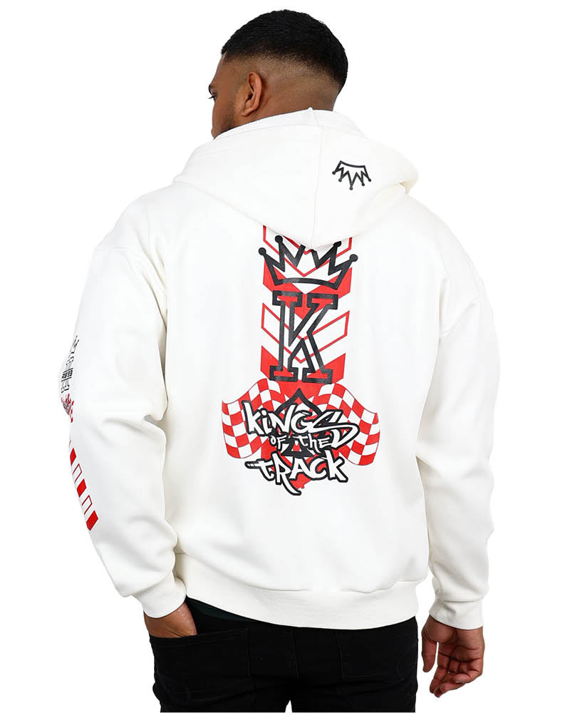 Racing Inspired White Zip Through Hoodie