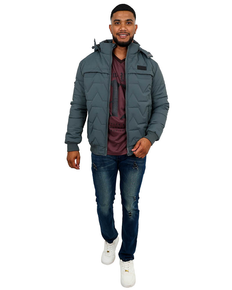 Charcoal Geometric Quilted Hoodie Jacket