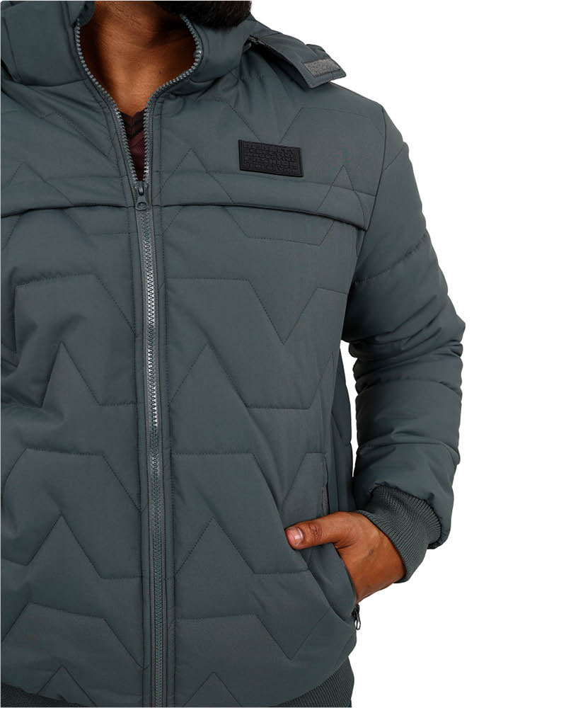 Charcoal Geometric Quilted Hoodie Jacket