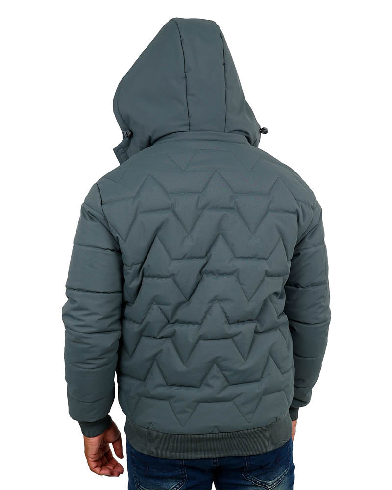 Charcoal Geometric Quilted Hoodie Jacket