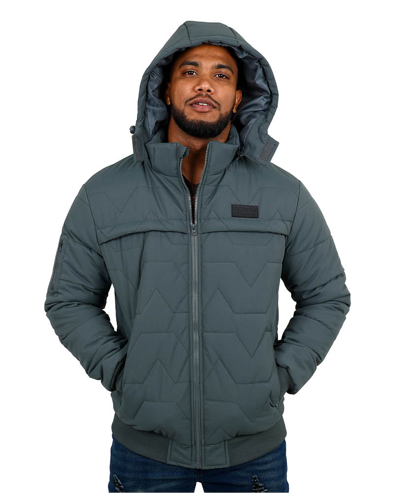 Charcoal Geometric Quilted Hoodie Jacket