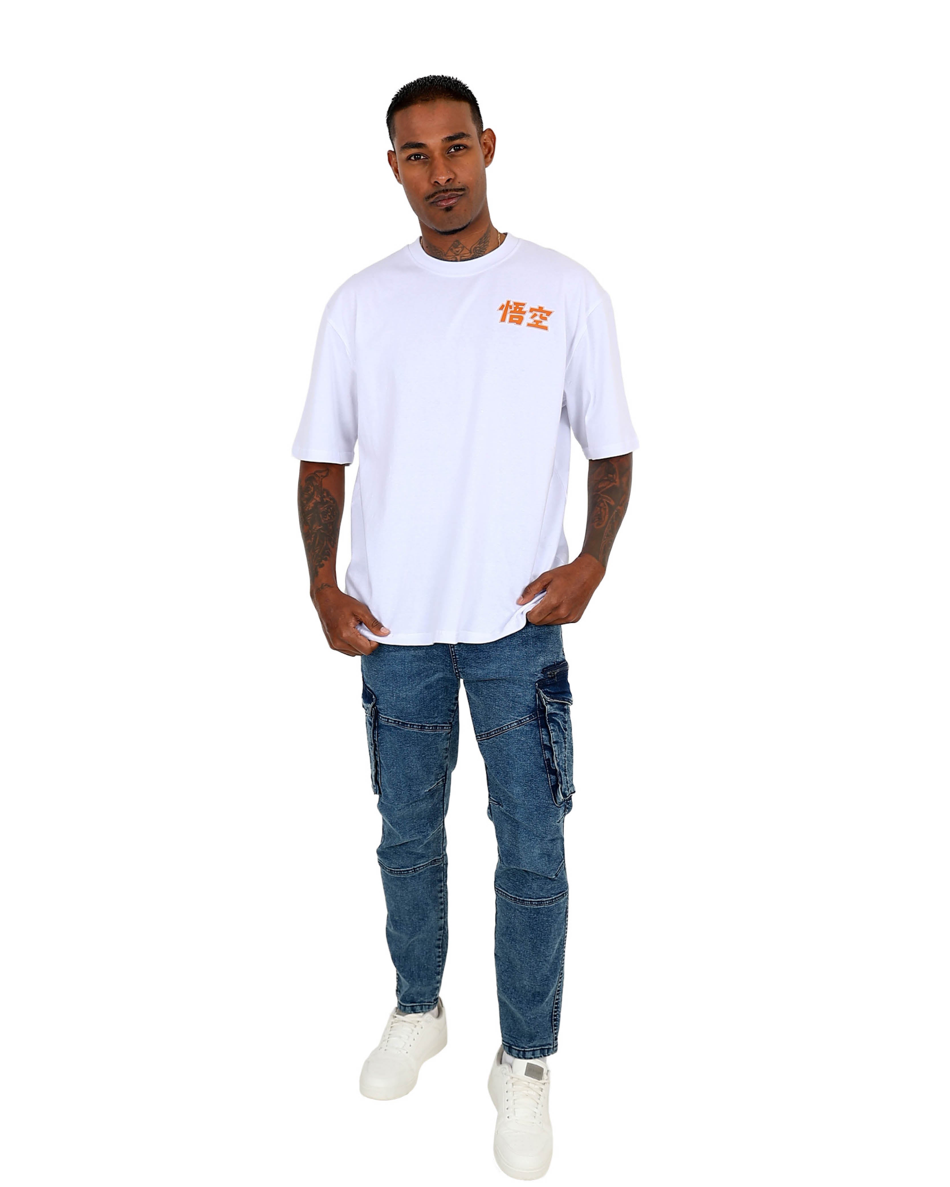 Indigo Acid Wash Skinny Fit Cargo Jeans