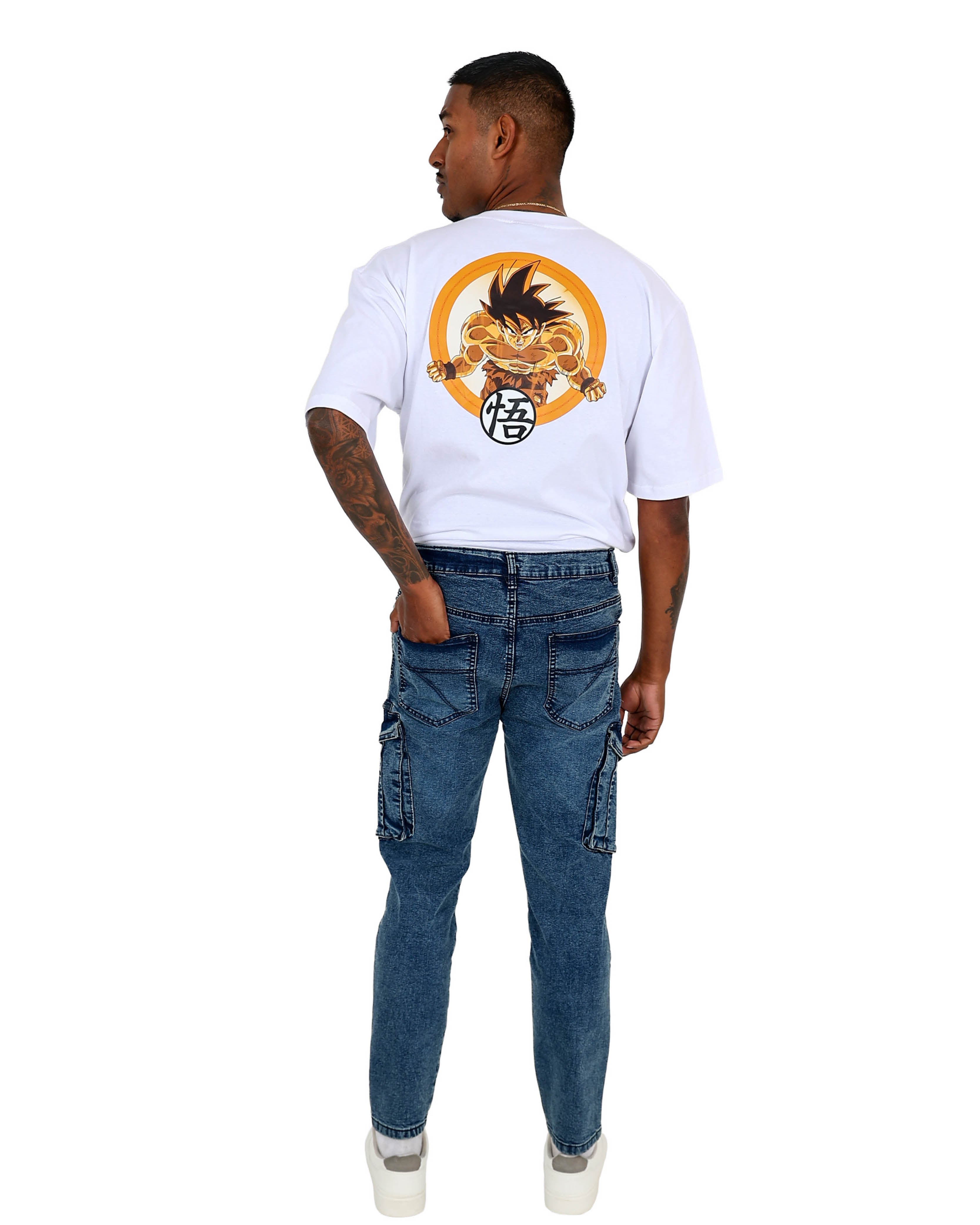 Indigo Acid Wash Skinny Fit Cargo Jeans