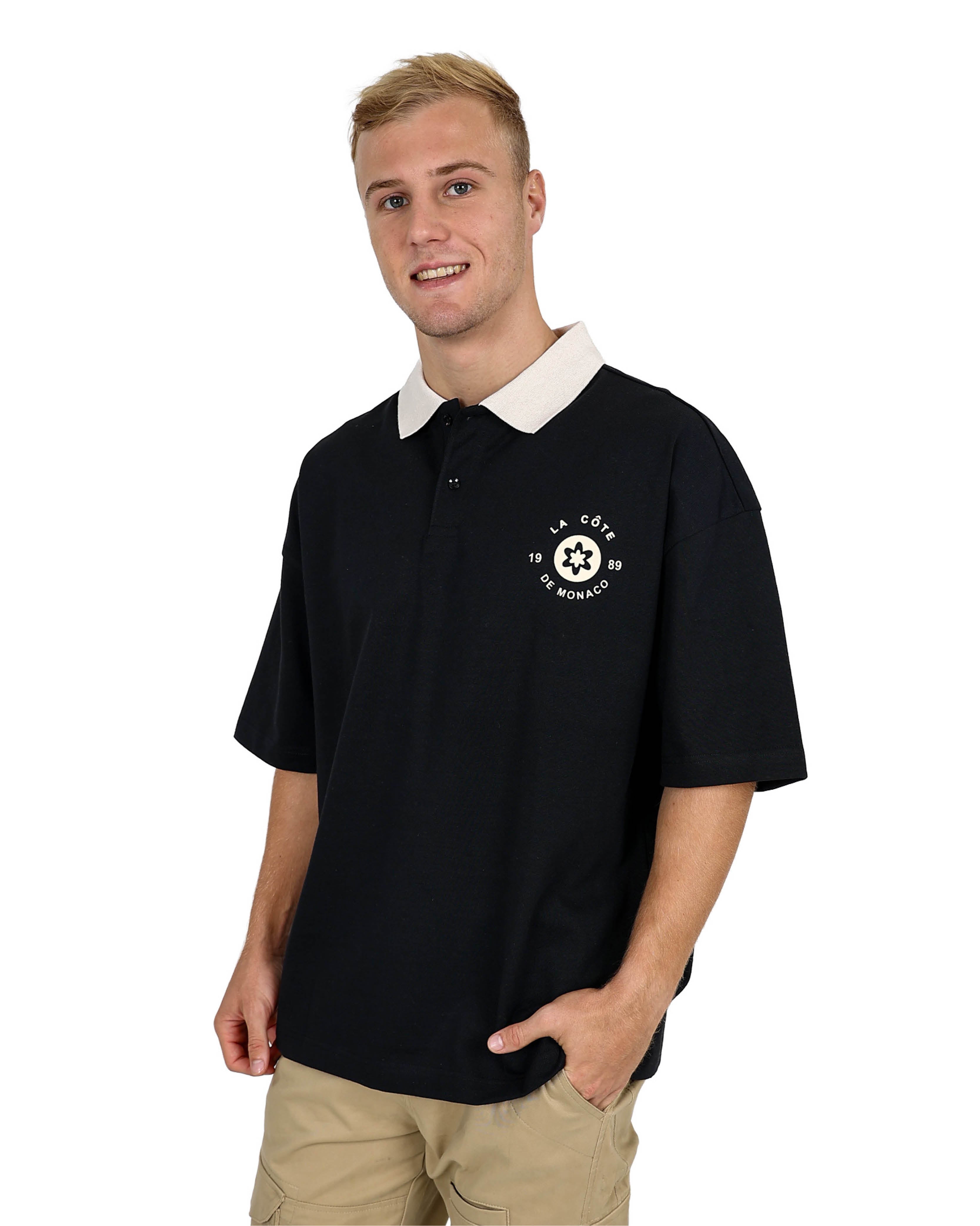 Short Sleeve Black Monaco Golfer with Contrast Collor