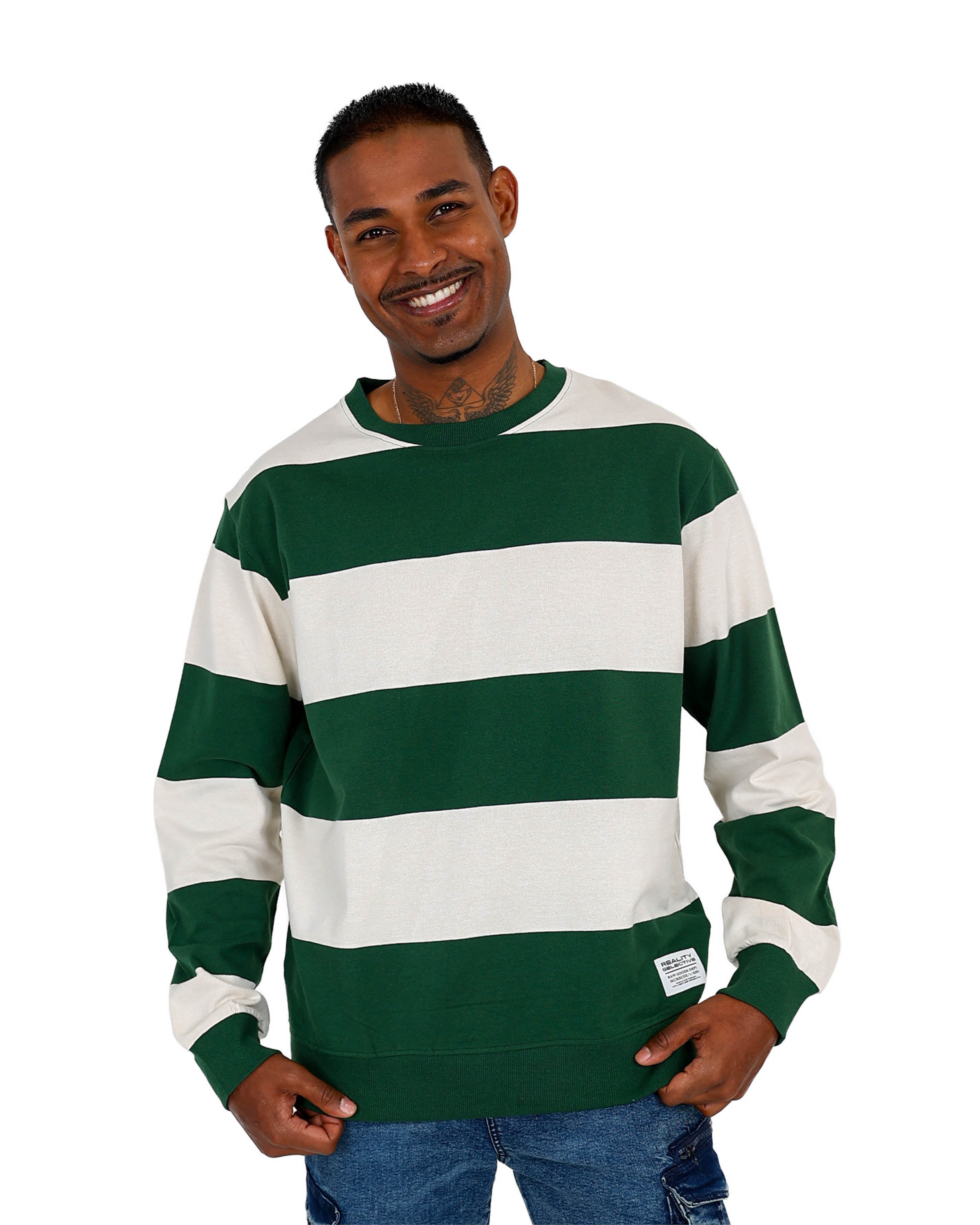 Long Sleeve Green Stripe Lightweight Fleece Pullover