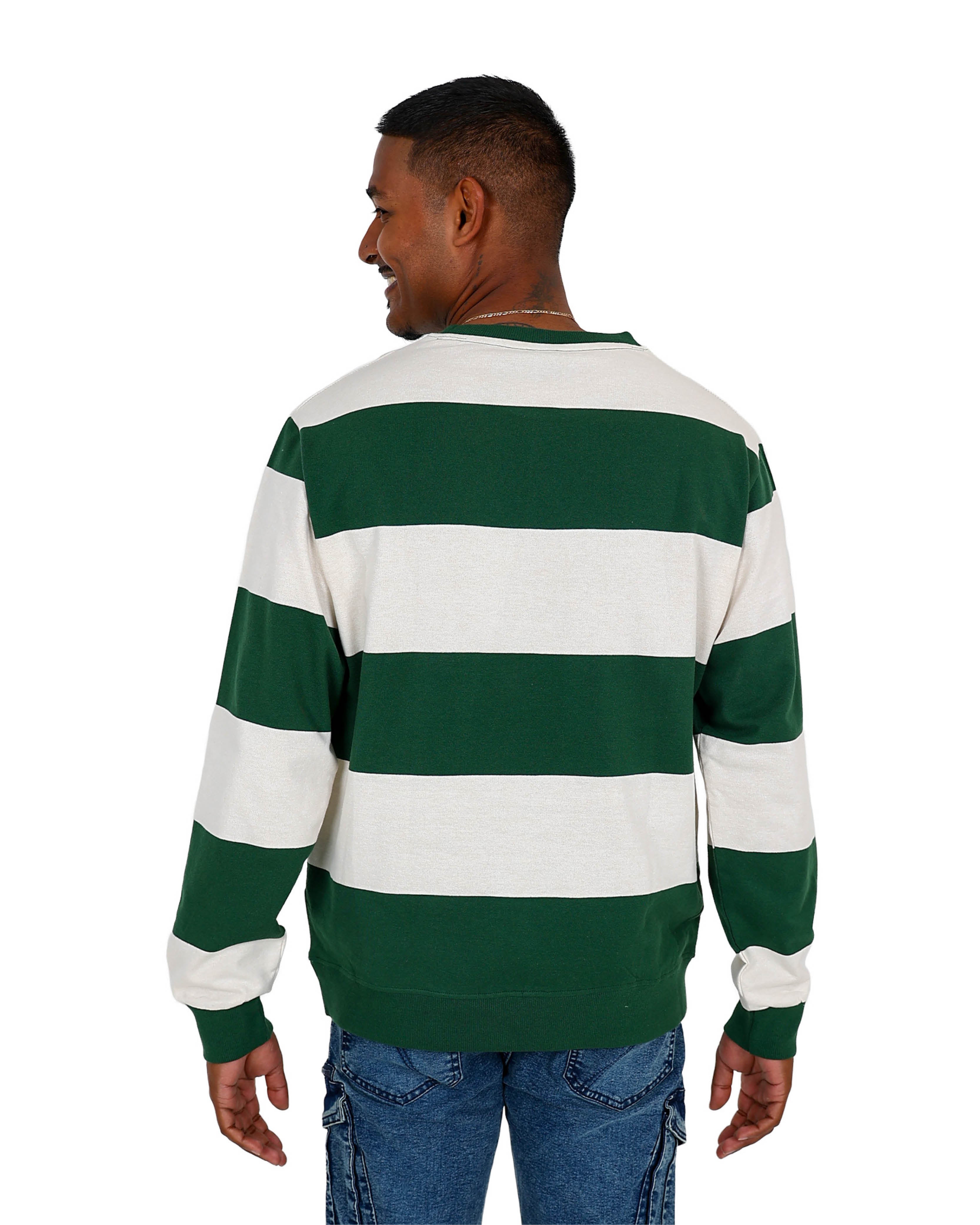 Long Sleeve Green Stripe Lightweight Fleece Pullover