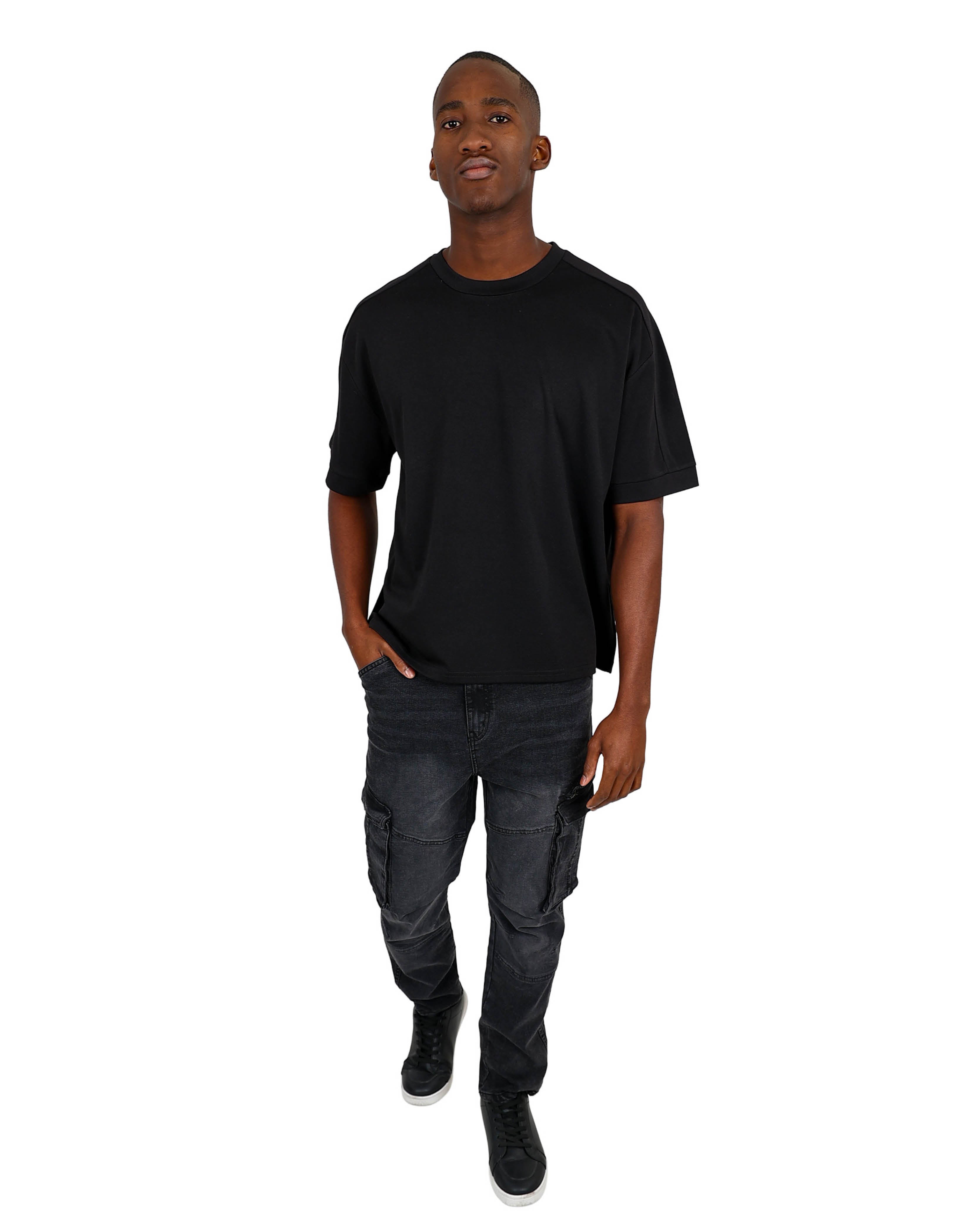 Black Acid Wash Skinny Fit Cargo Jeans