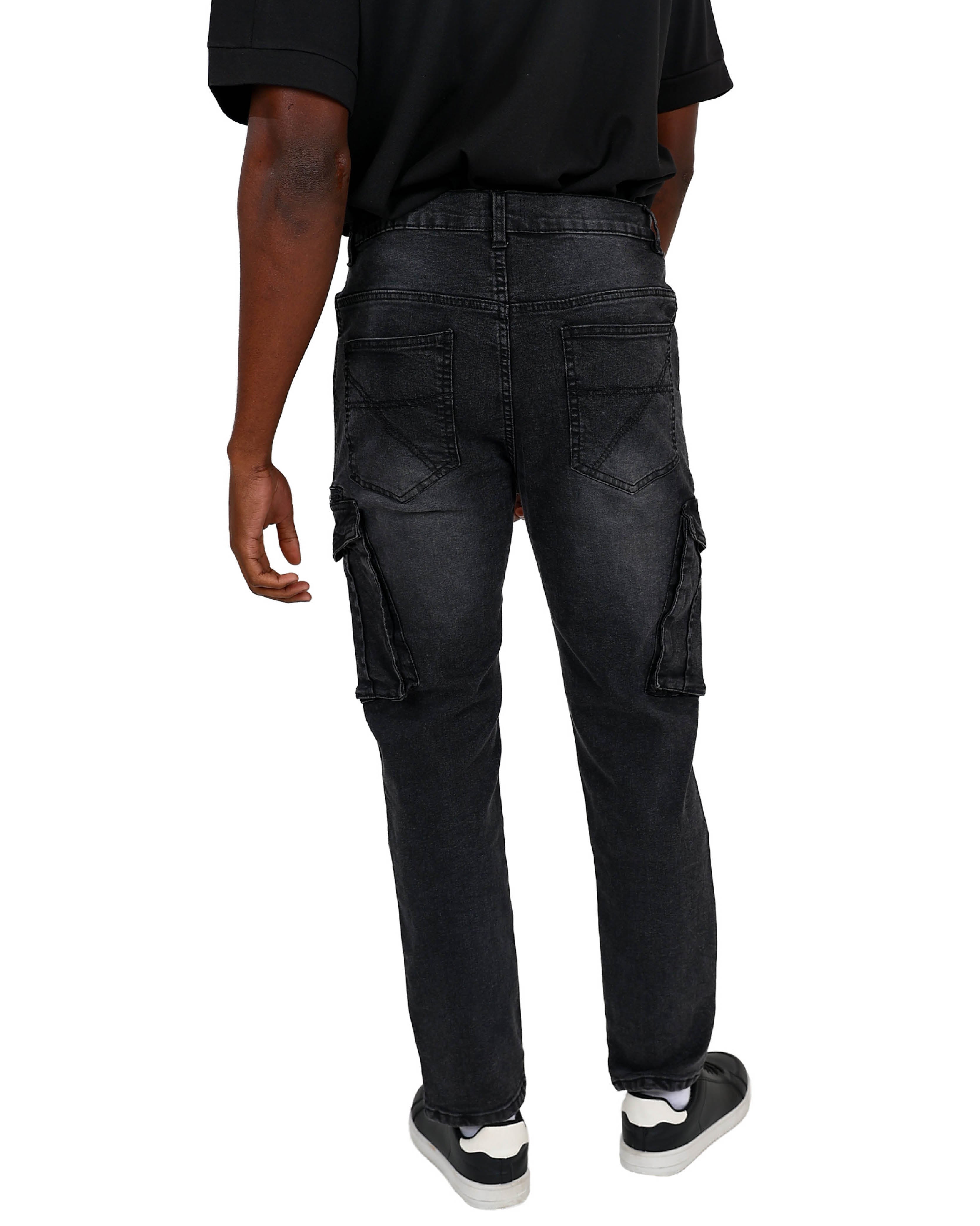 Black Acid Wash Skinny Fit Cargo Jeans