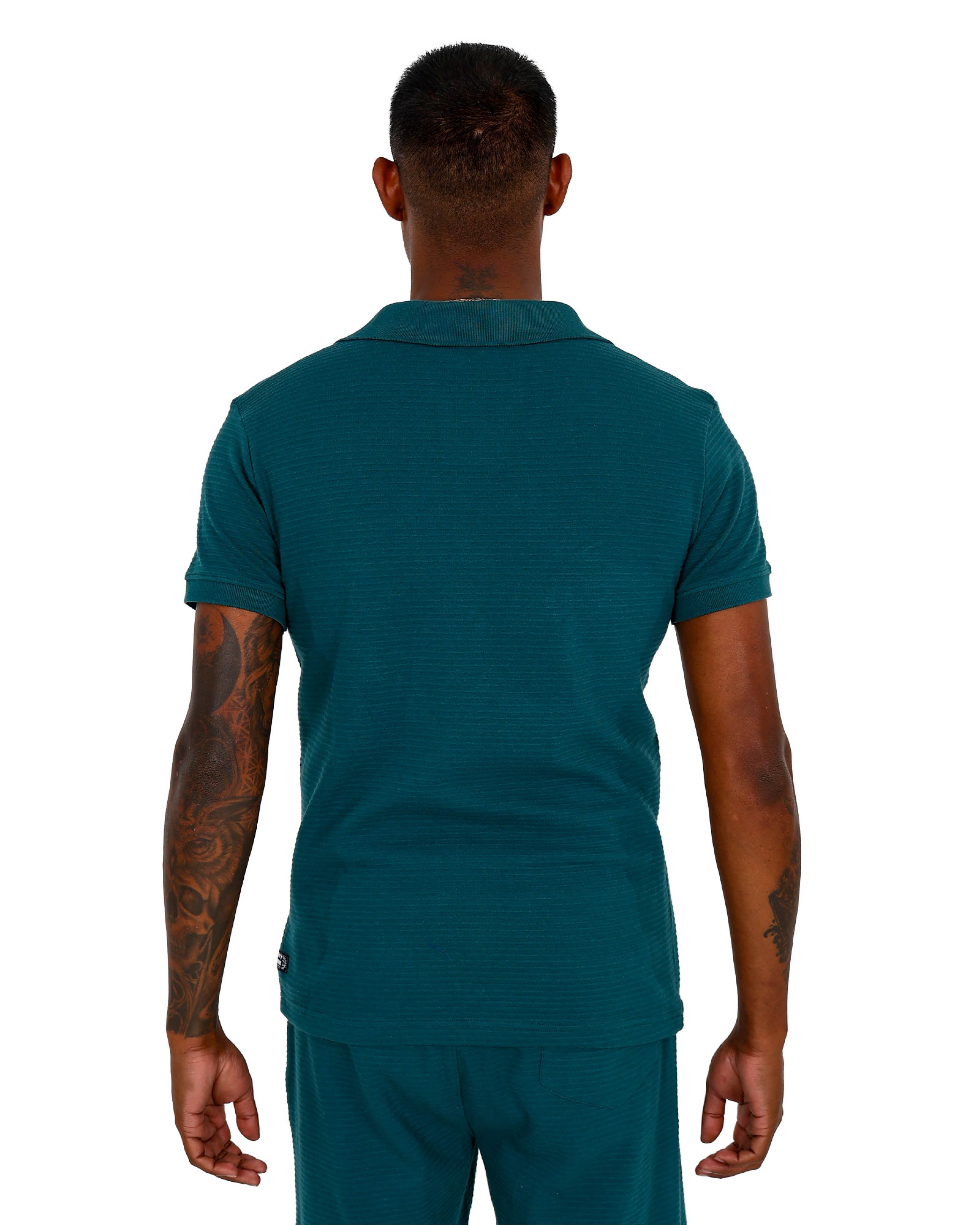 Short Sleeve Teal Ottoman Johnny Collar Top