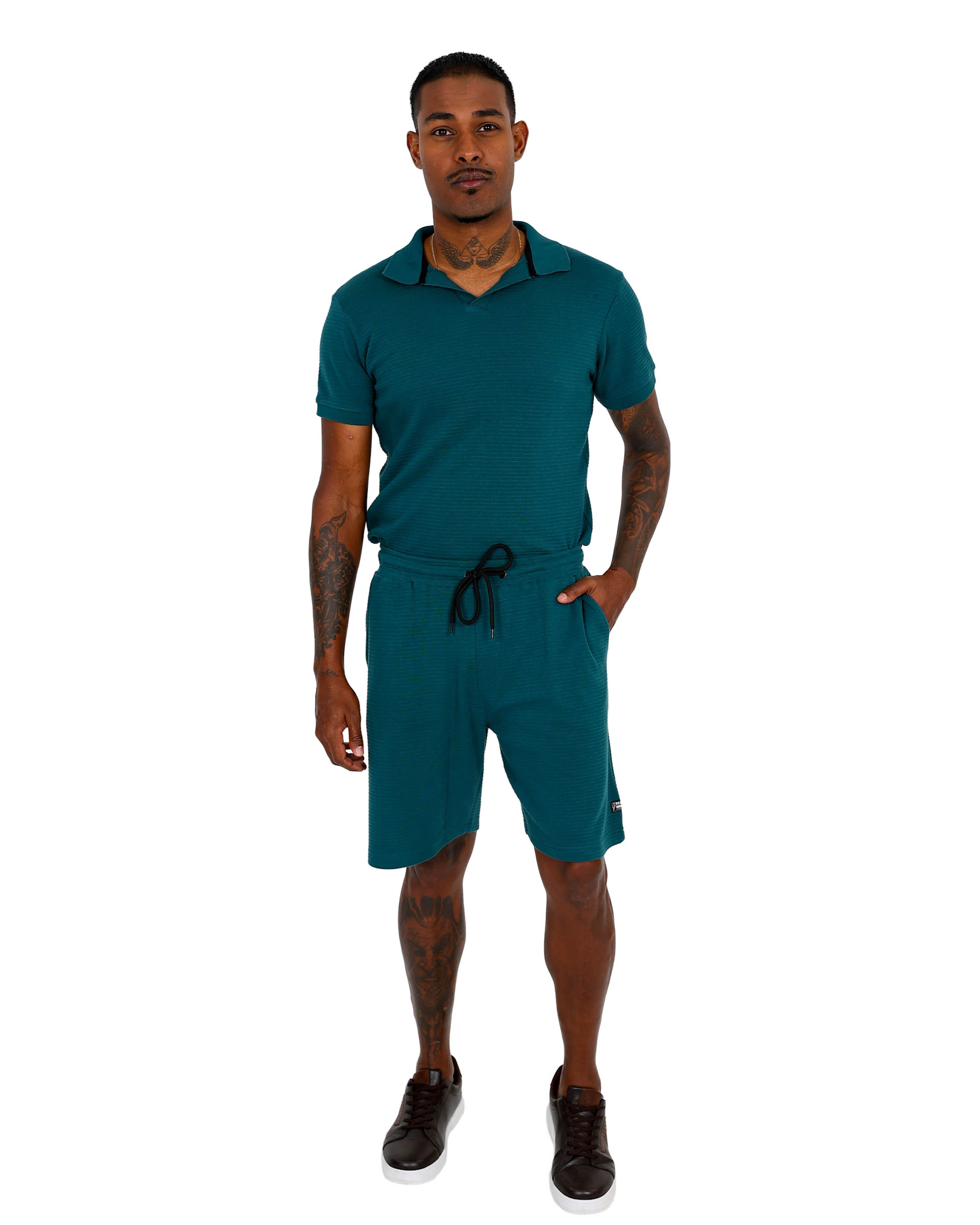 Teal Ottoman Jogger Shorts