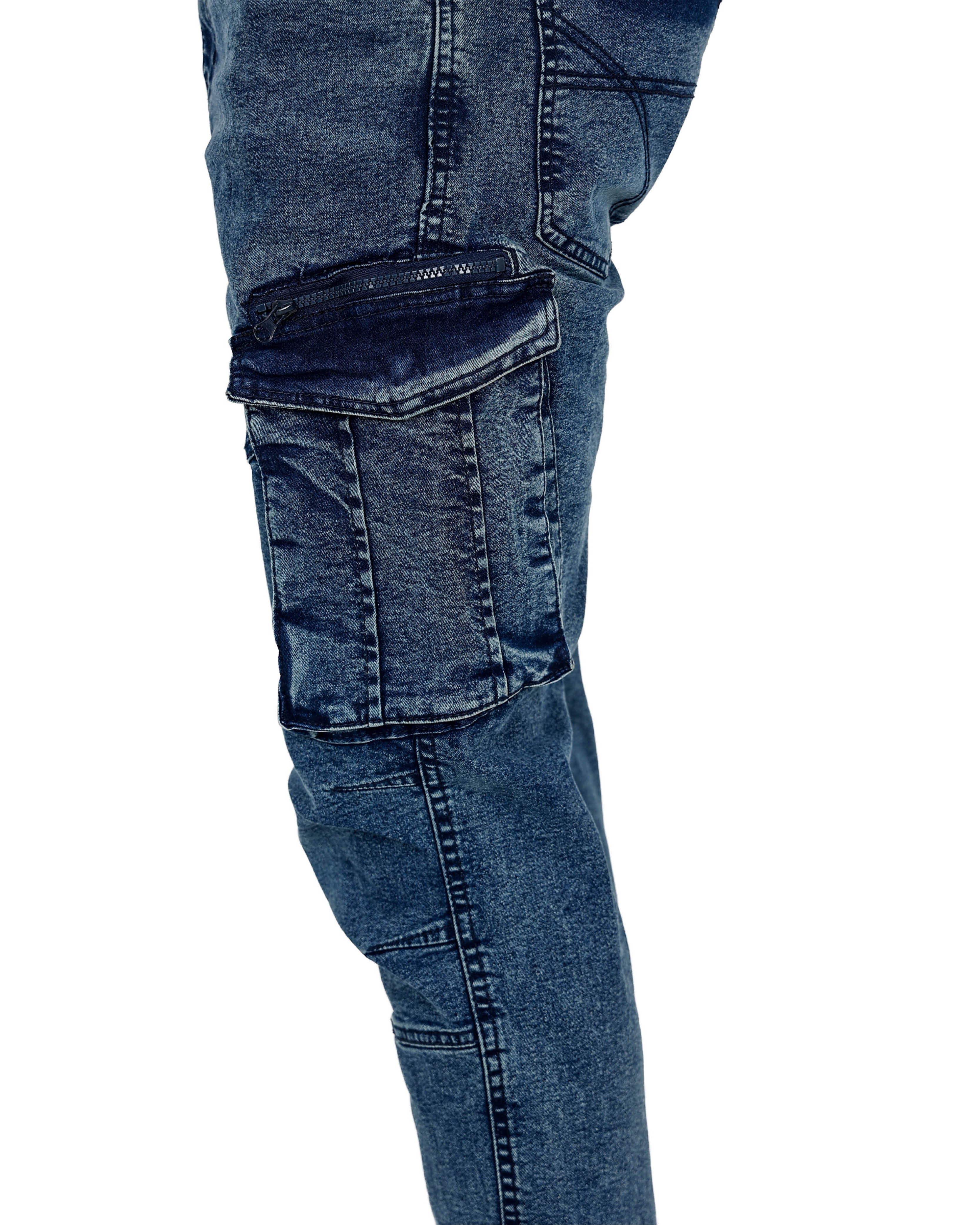 Indigo Acid Wash Skinny Fit Cargo Jeans