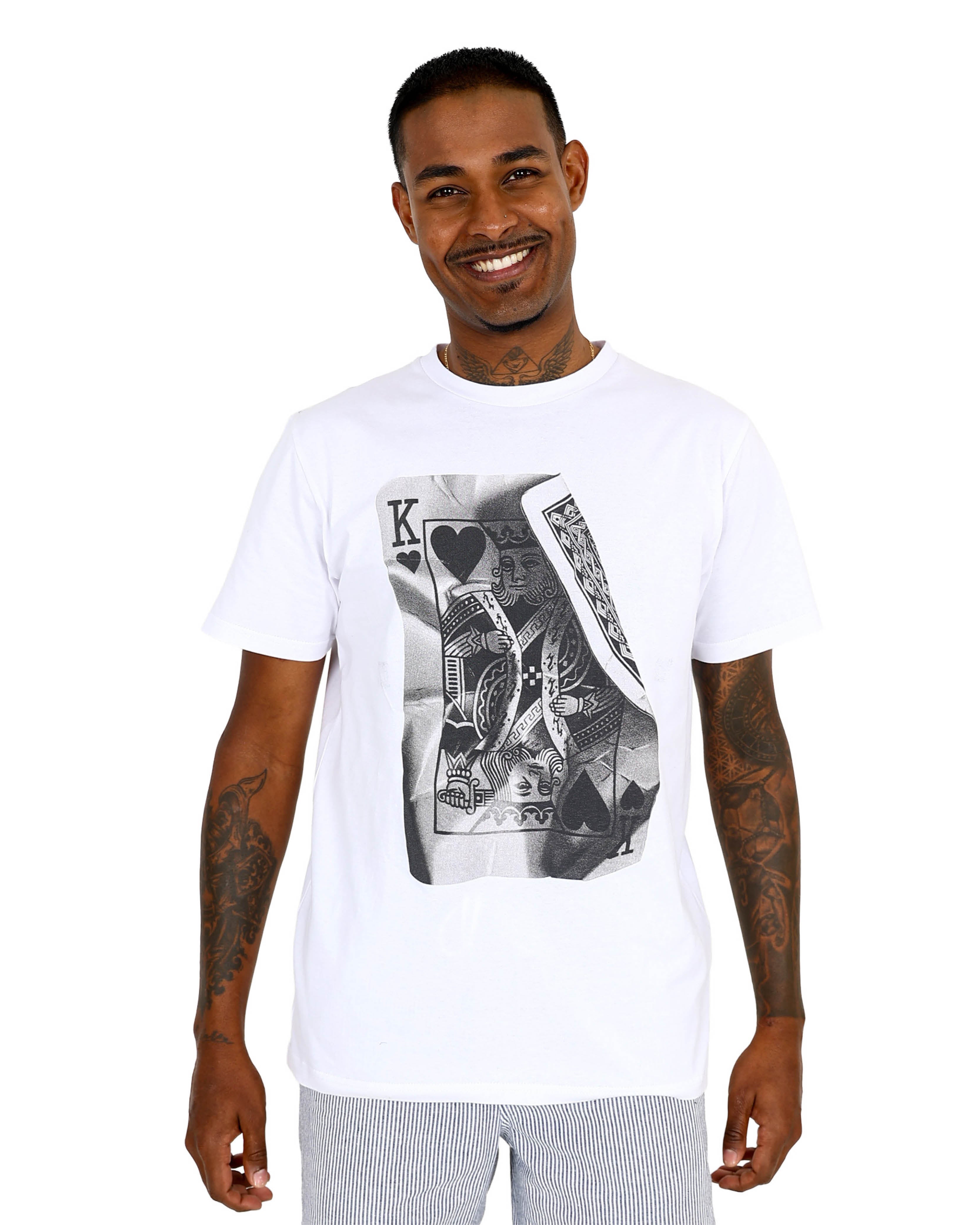 Short Sleeve White King Of Hearts Graphic T-Shirts