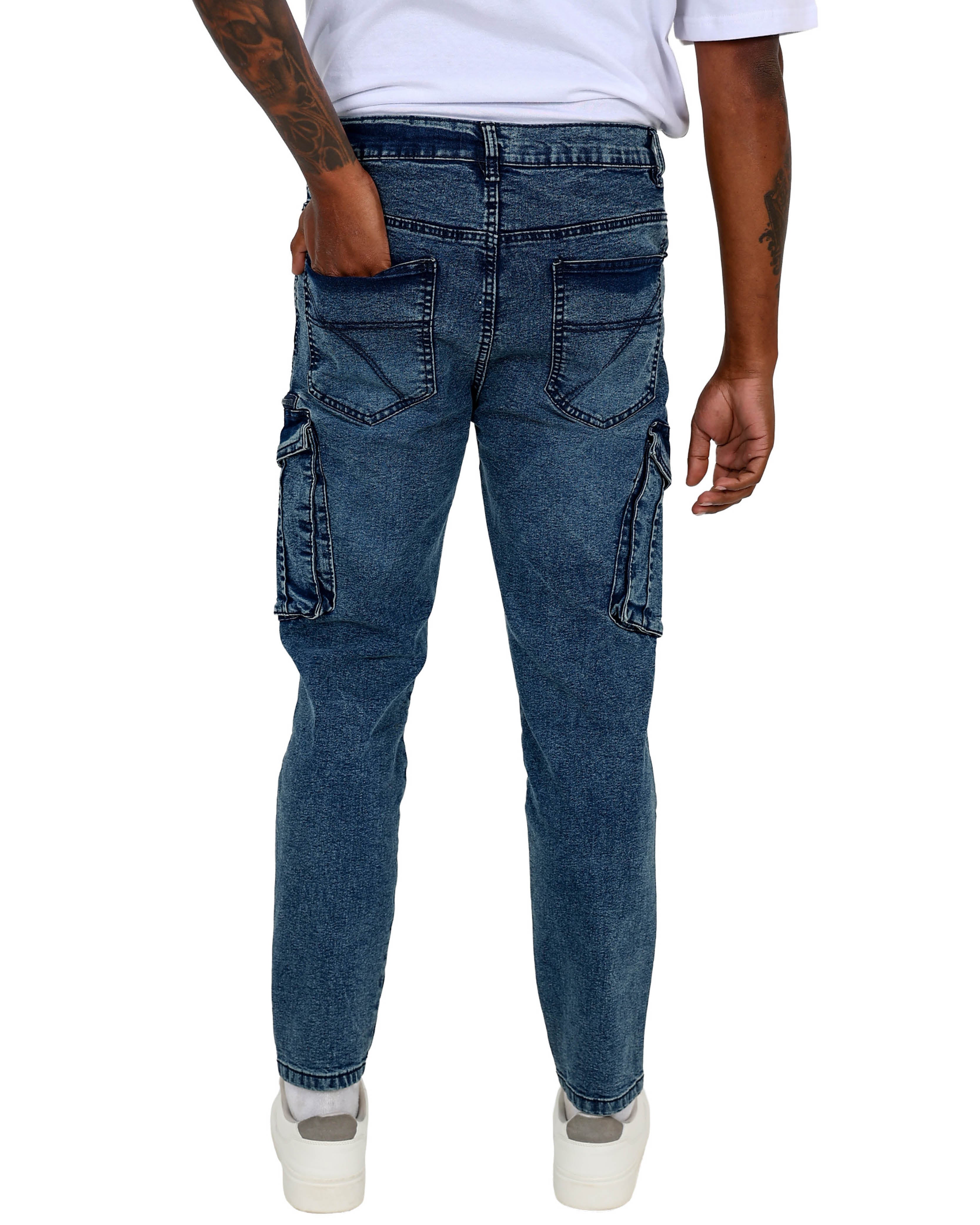 Indigo Acid Wash Skinny Fit Cargo Jeans