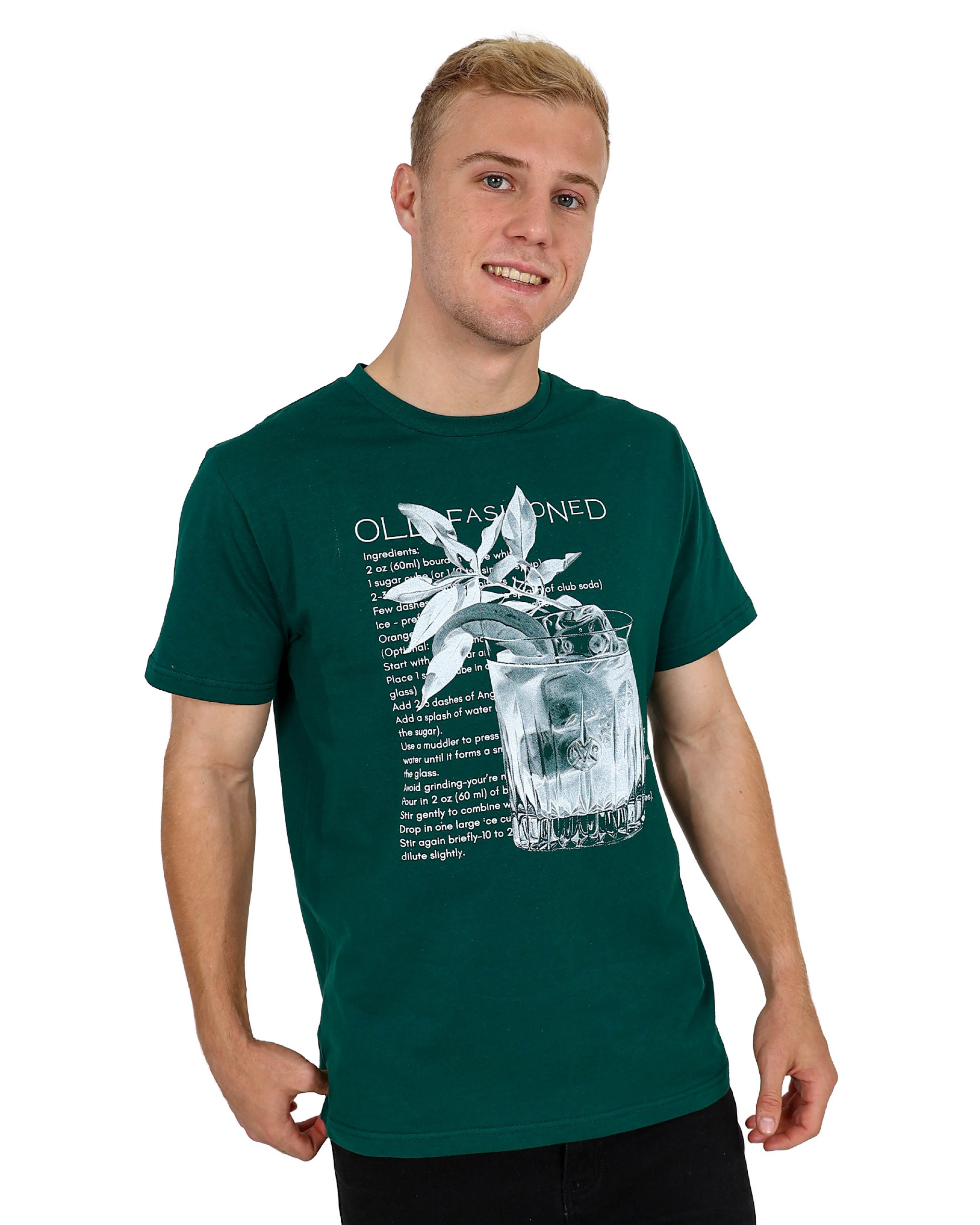 Short Sleeve Green Old Fashioned Graphic T-Shirt