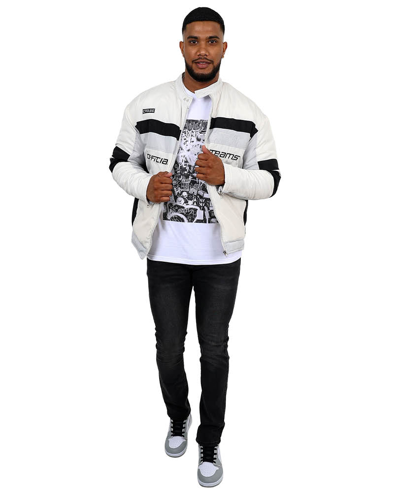 Cream Colour Block Official Biker Jacket