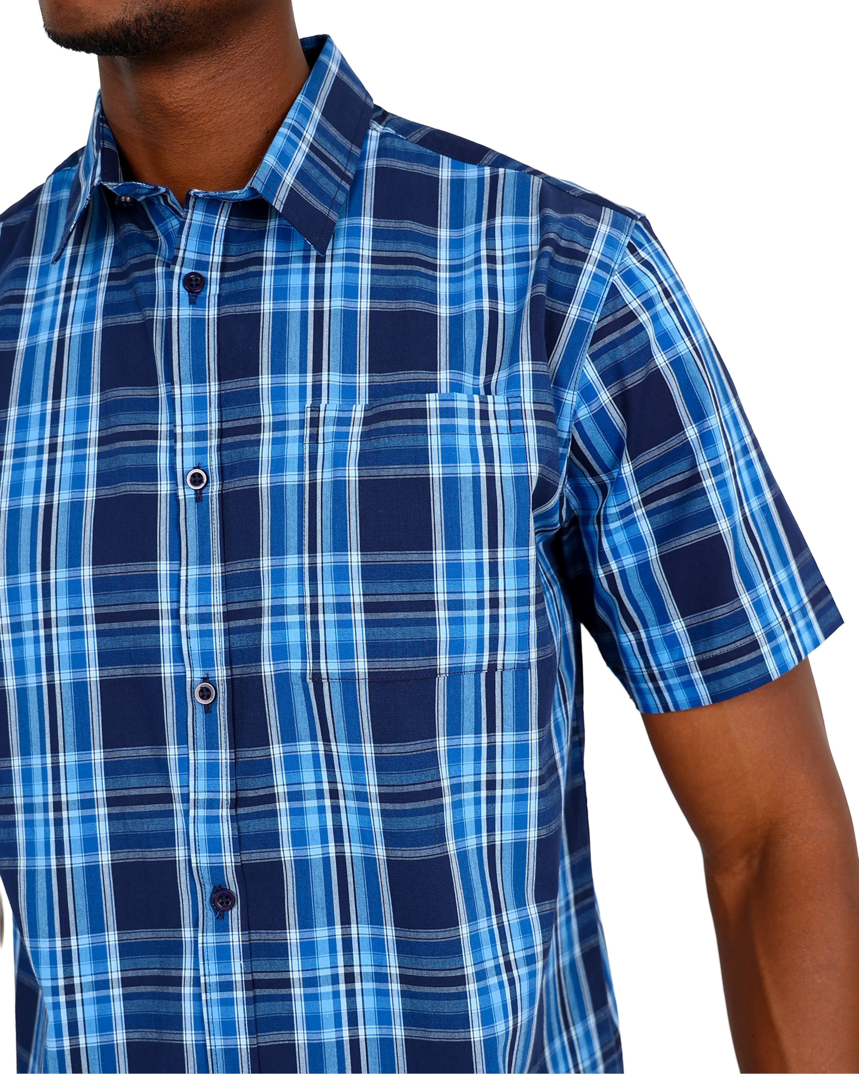 Okavango Short Sleeve Navy Check Cotton Shirt