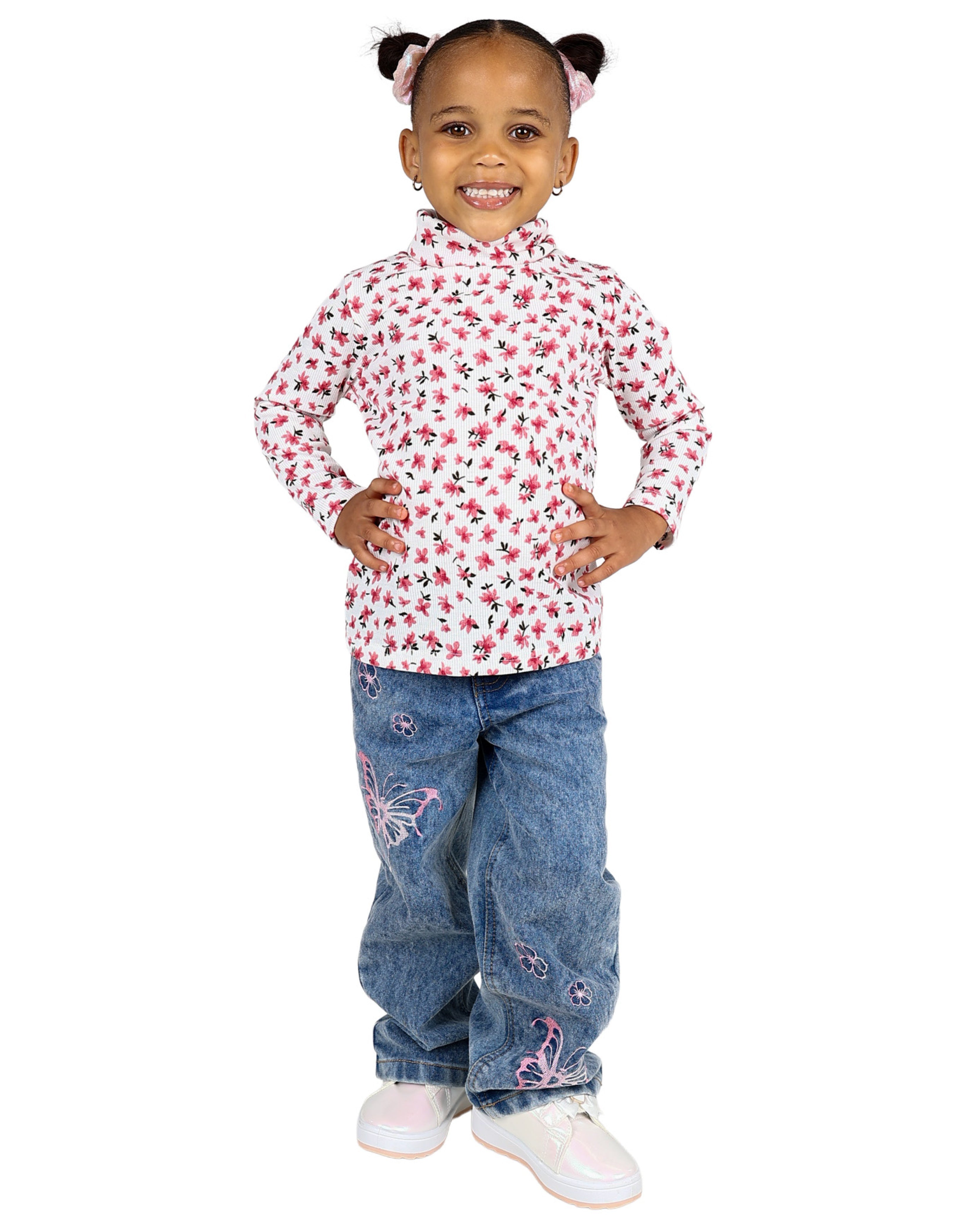 2 Pack Long Sleeve Floral and Graphic Print Polonecks