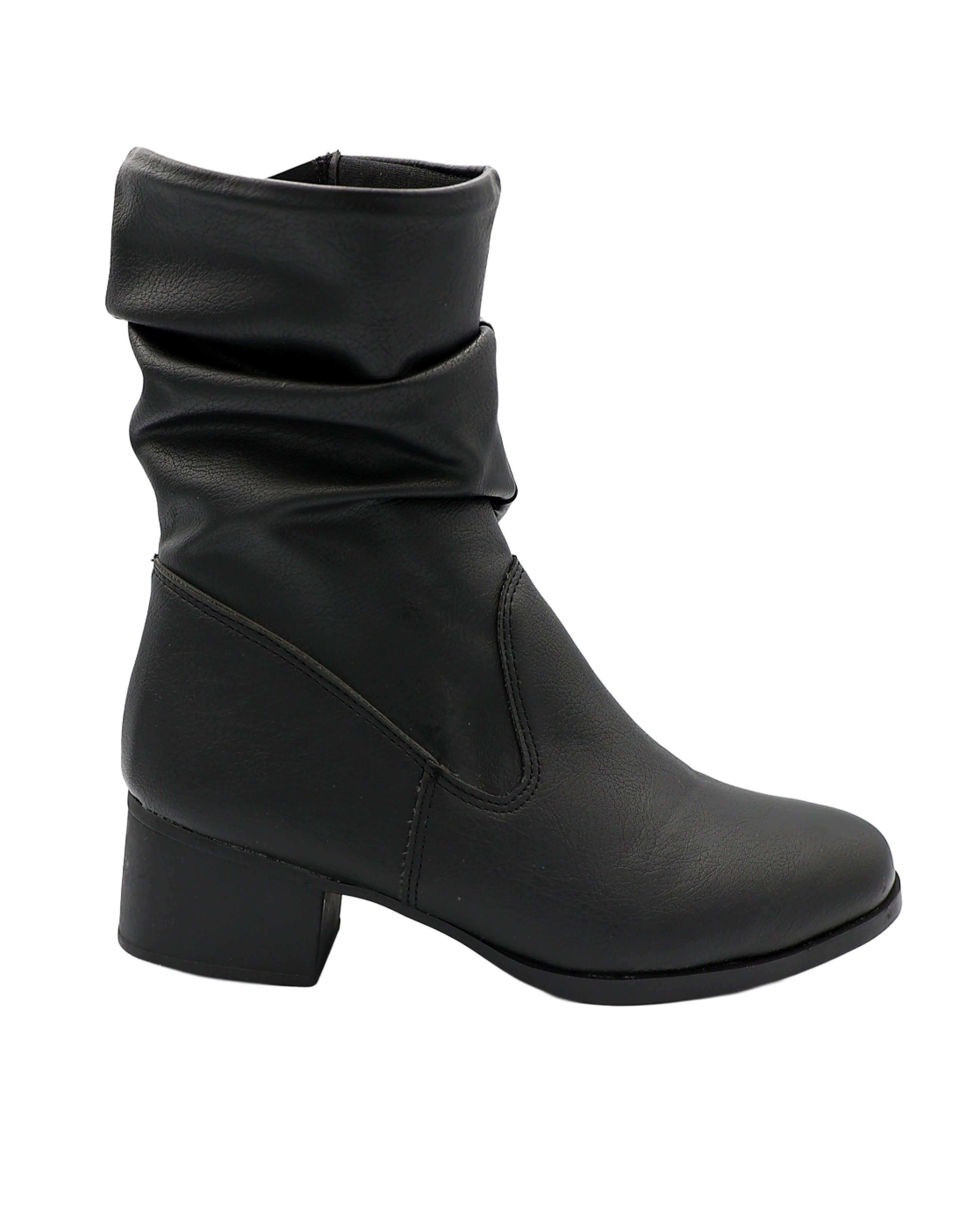 Slouchy Black Block Heel Boot