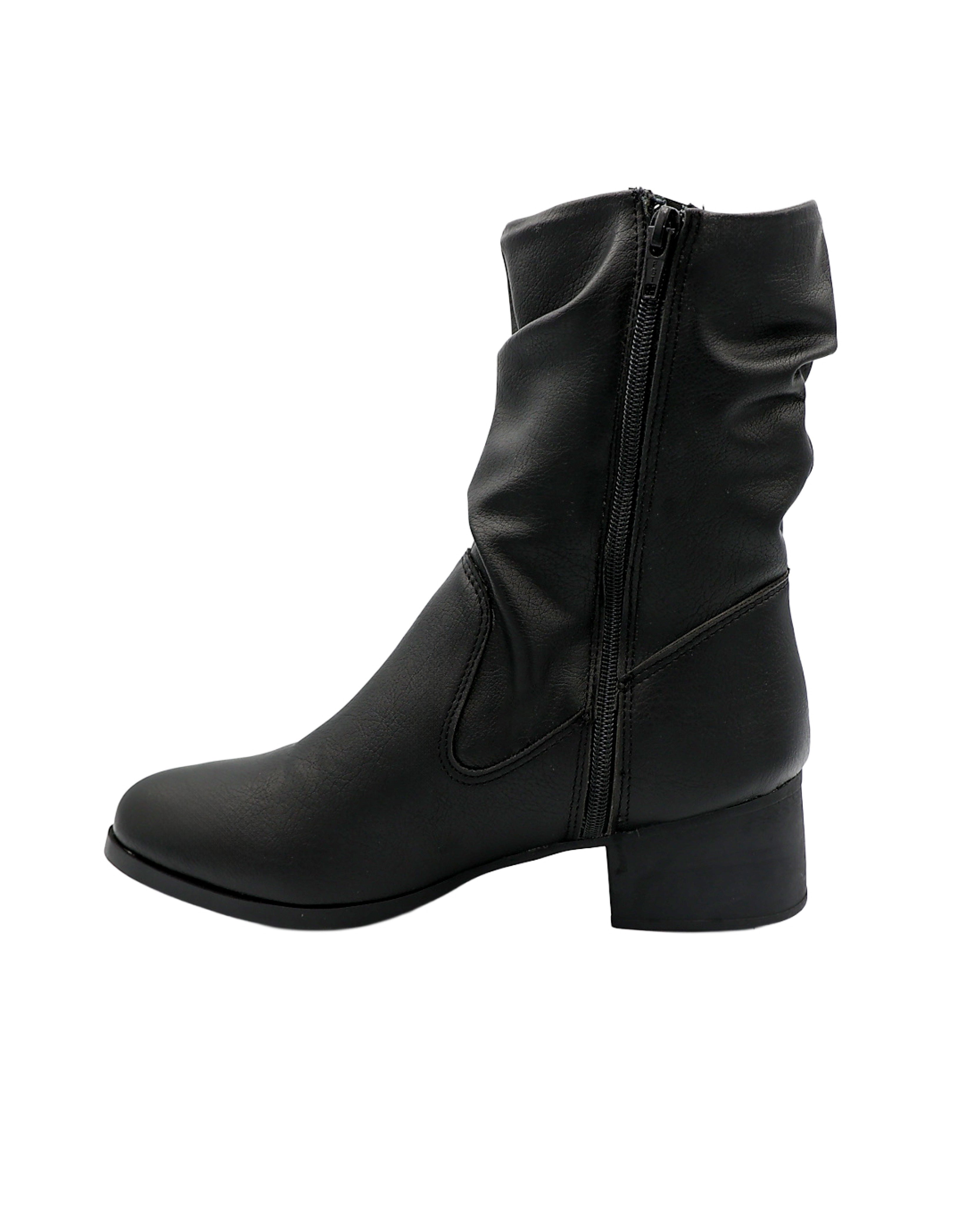 Slouchy Black Block Heel Boot