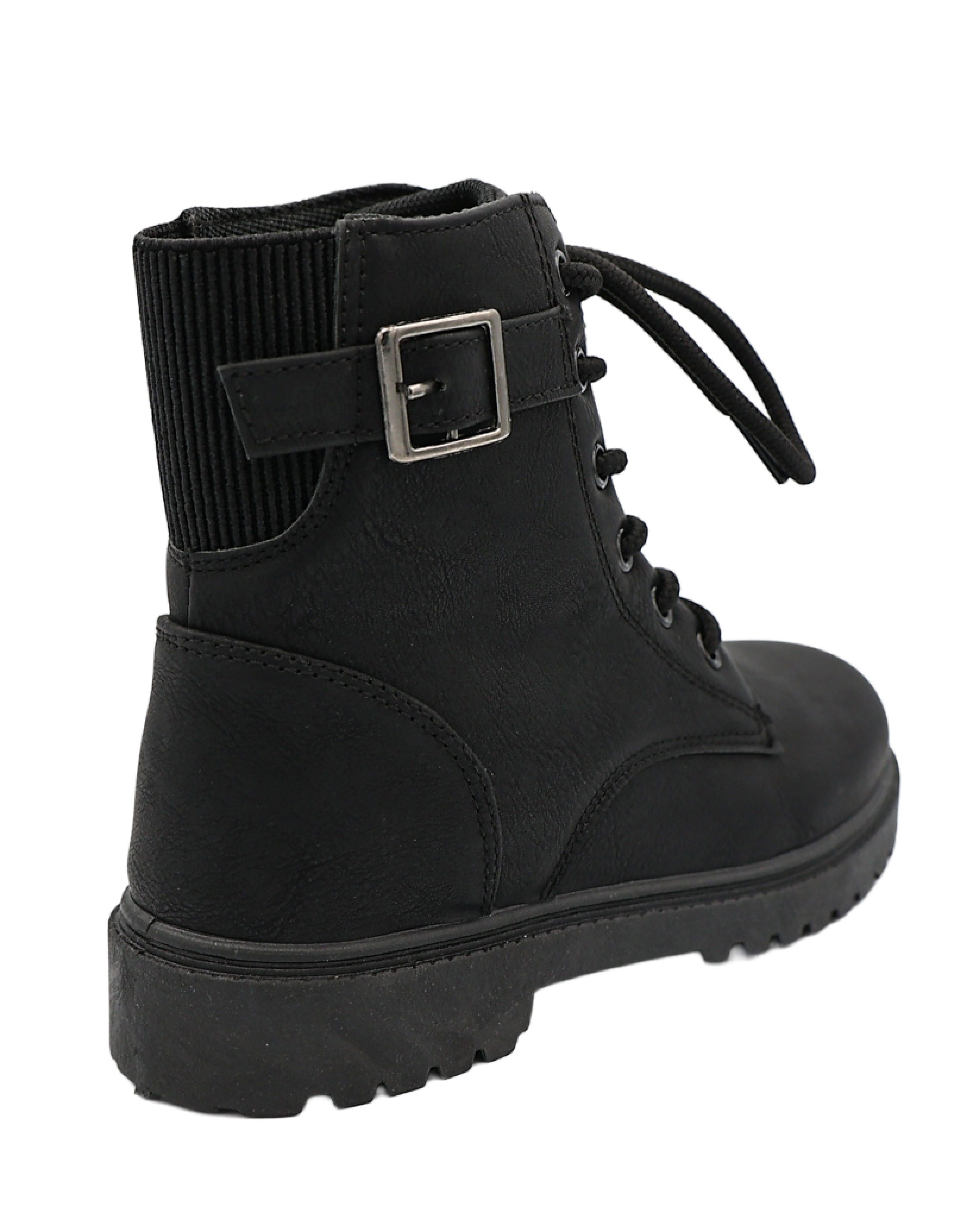 Girls Buckle Detail Lace Up Worker Boot