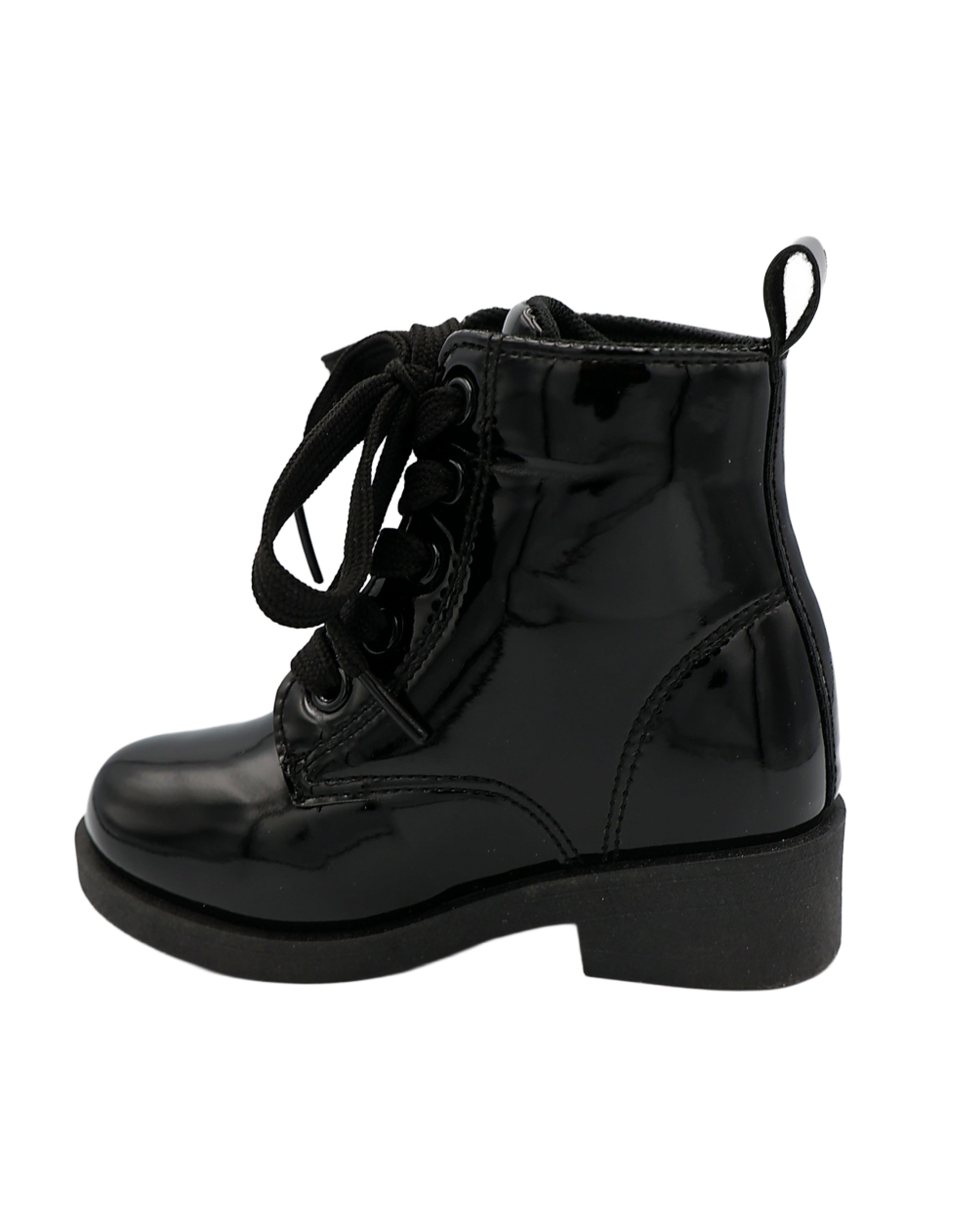 Girls Daisy Applique Black Lace Up Worker Boot
