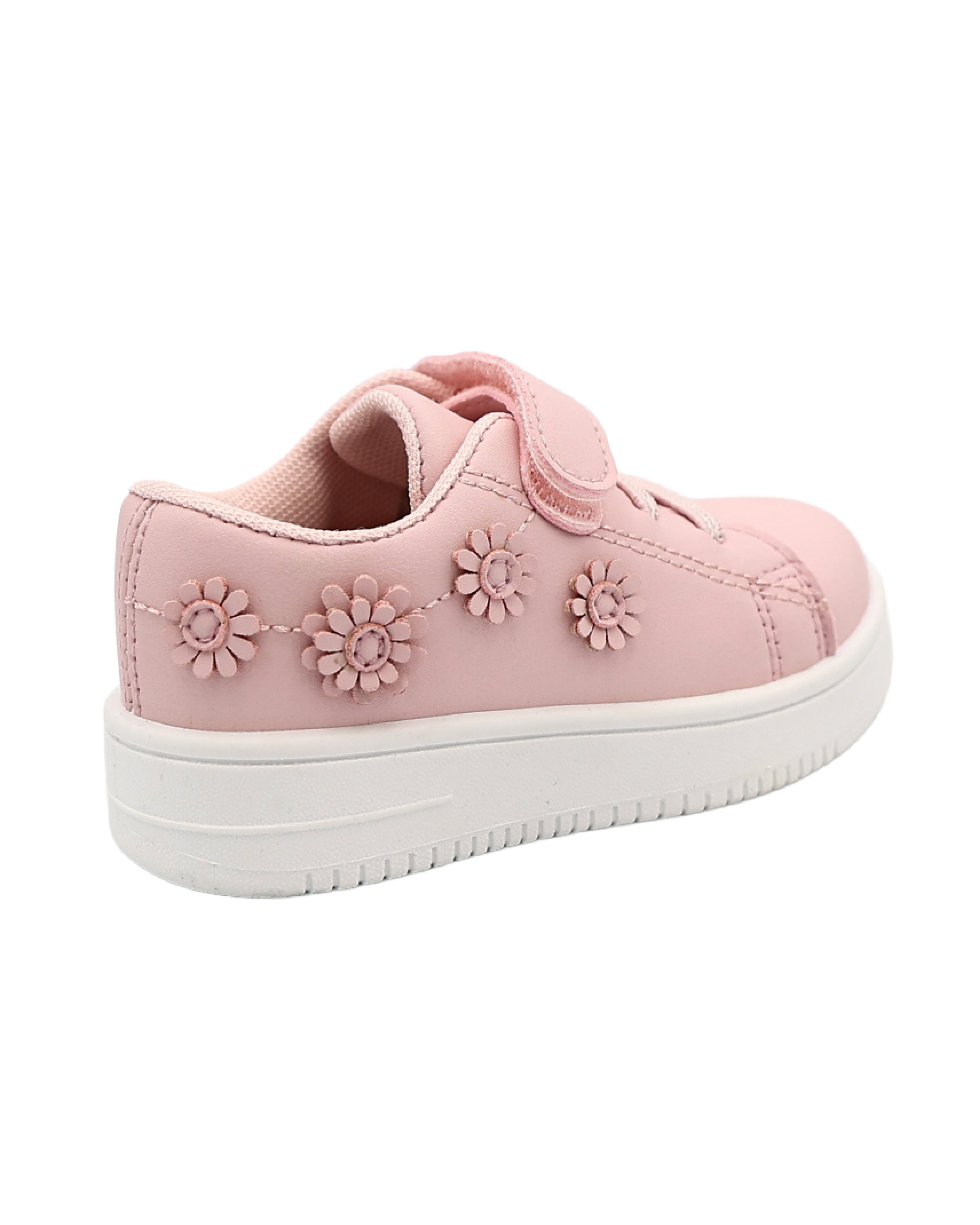 Girls Pink Flower Applique Velcro Sneakers