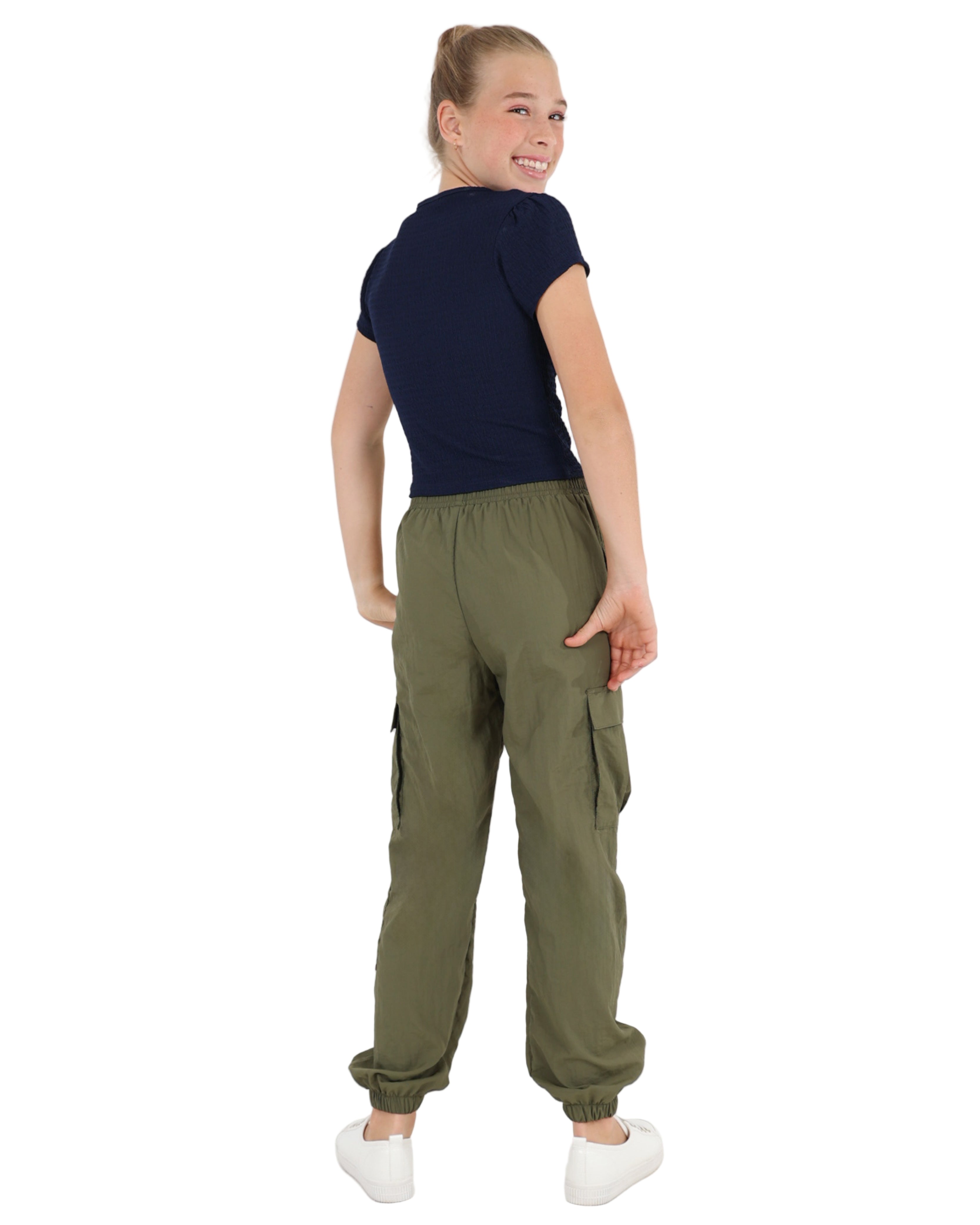 Short Sleeve Textures & Ruched Navy Top
