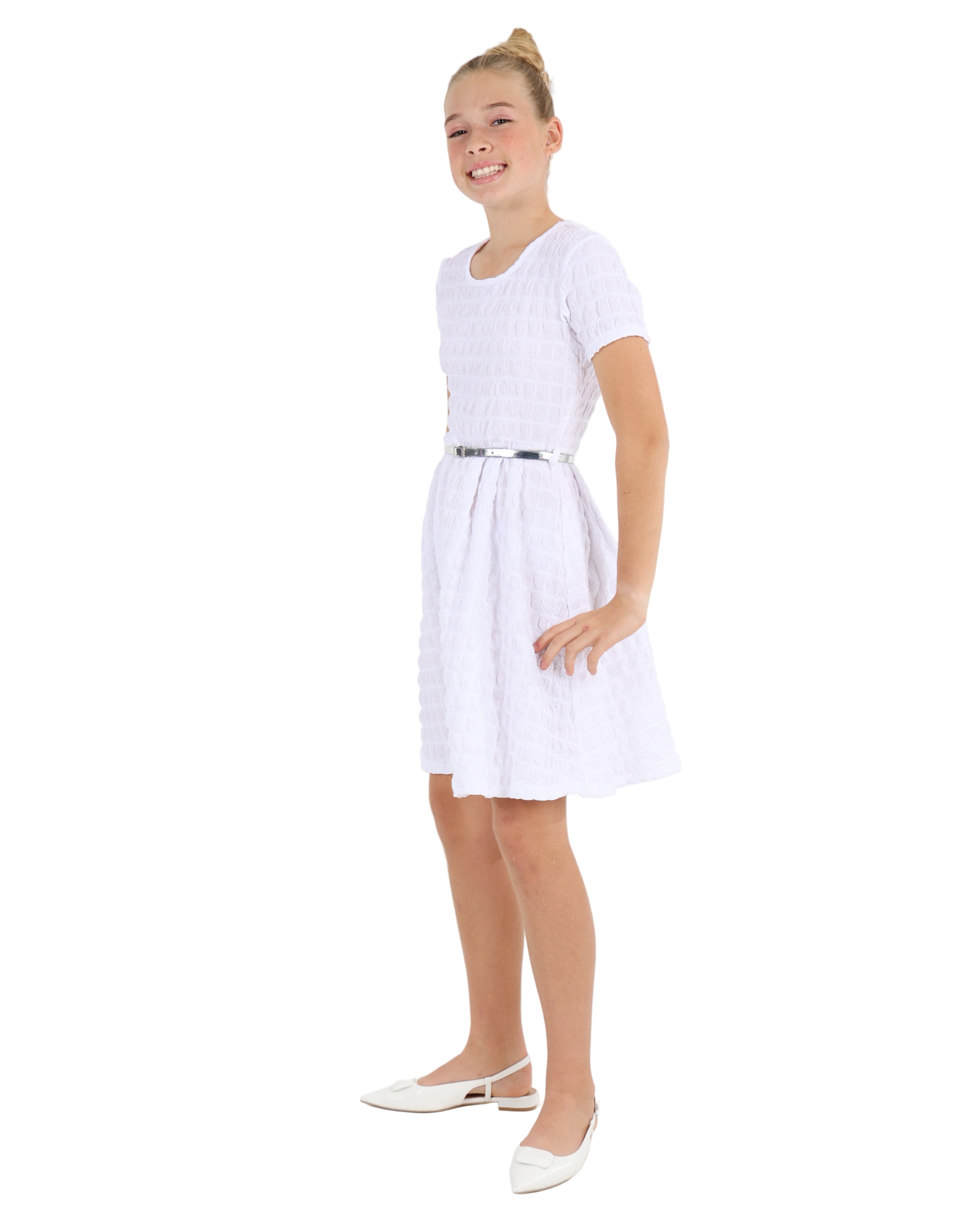 Short Sleeve Textured Knit Mini Dress