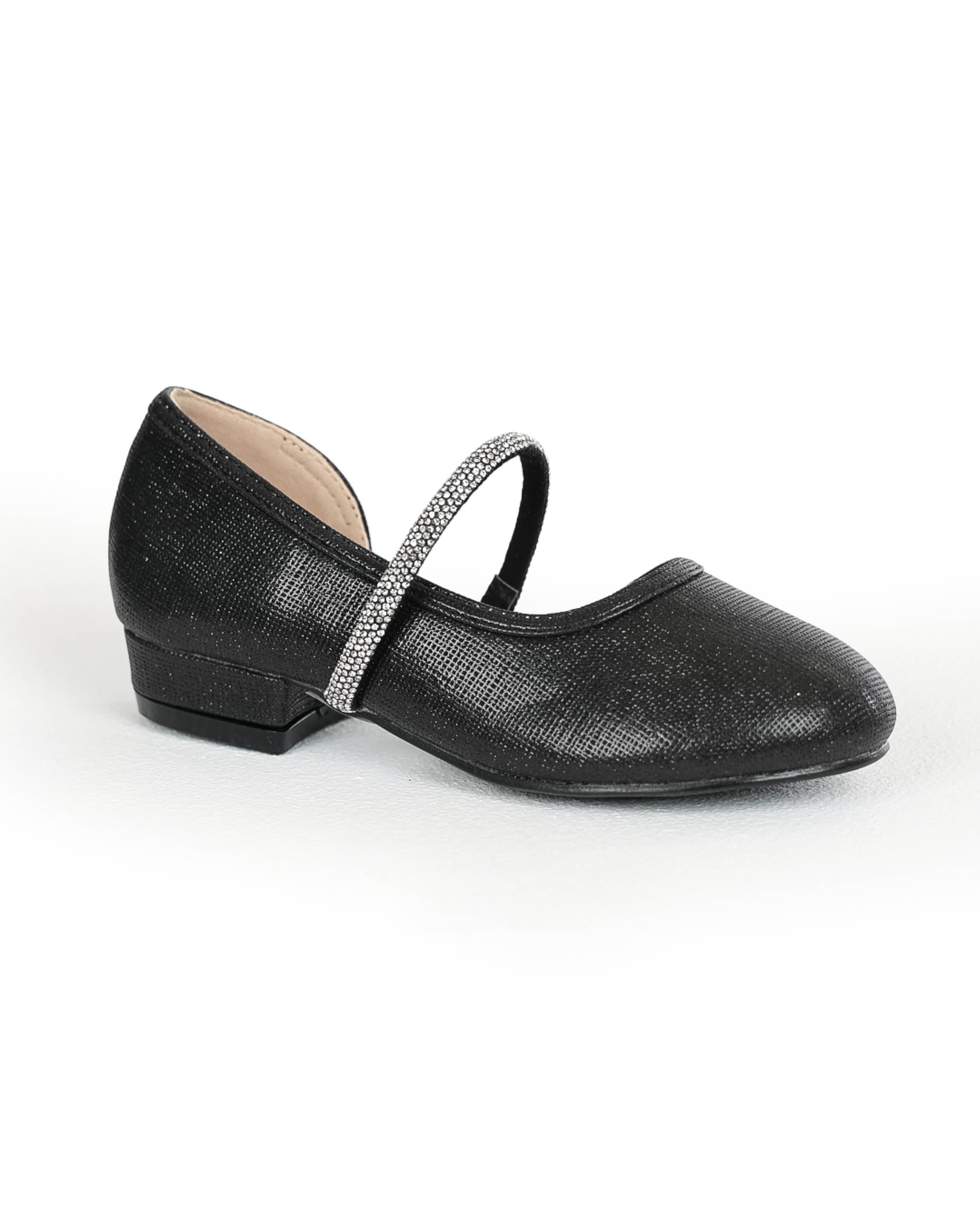 Girls Silver Shimmer Bar Court Shoe