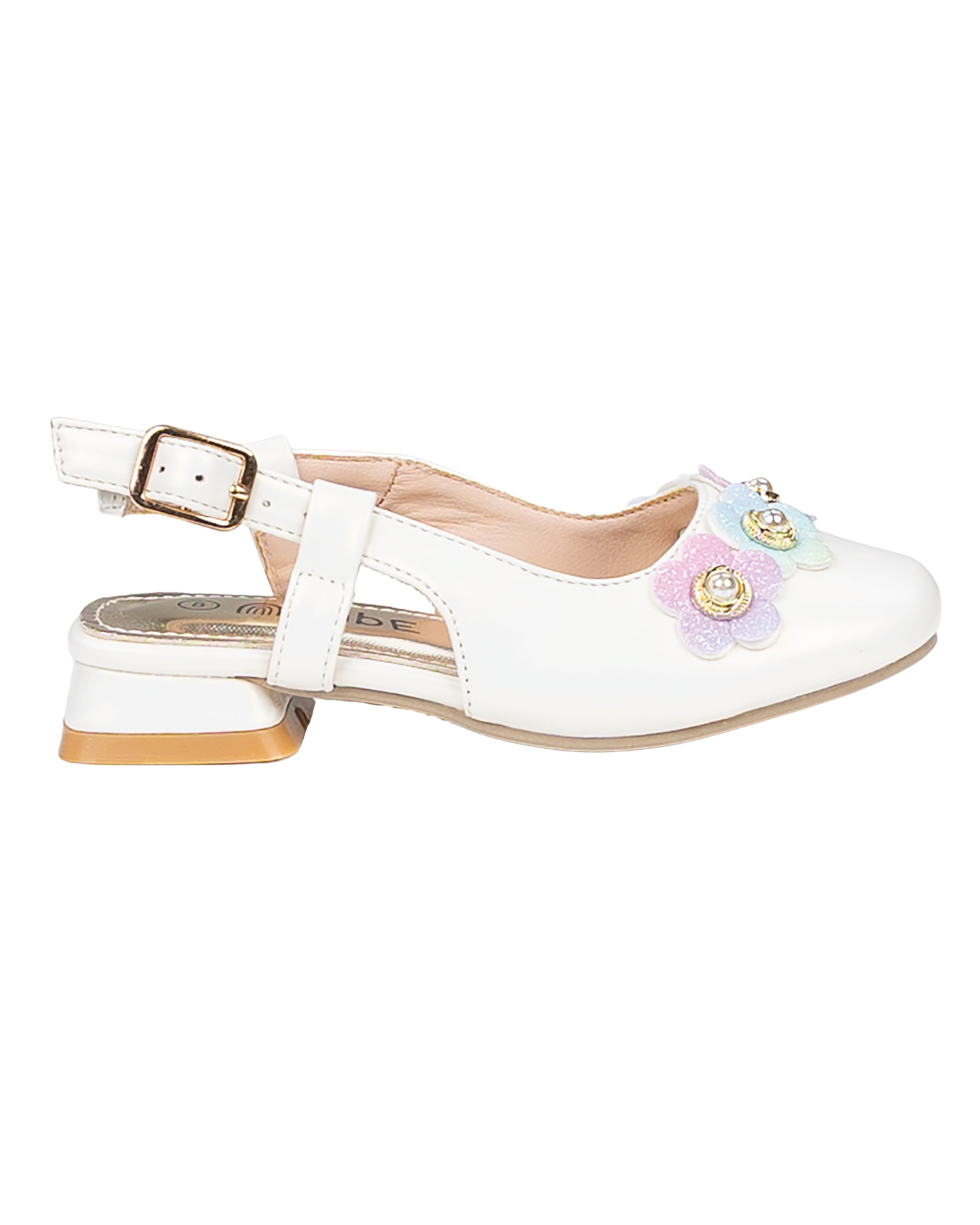 Girls White Floral Applique Slingback Shoes