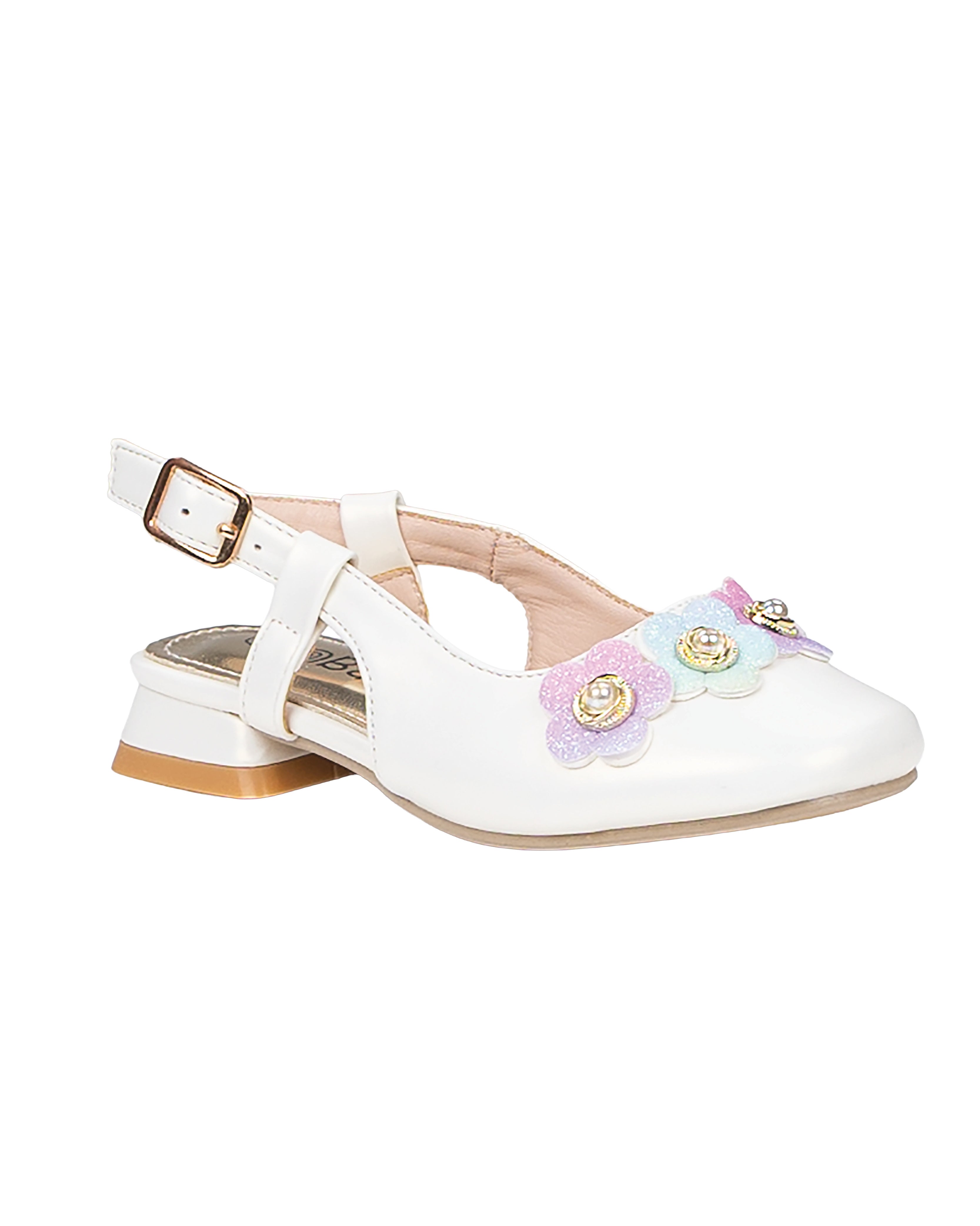 Girls White Floral Applique Slingback Shoes