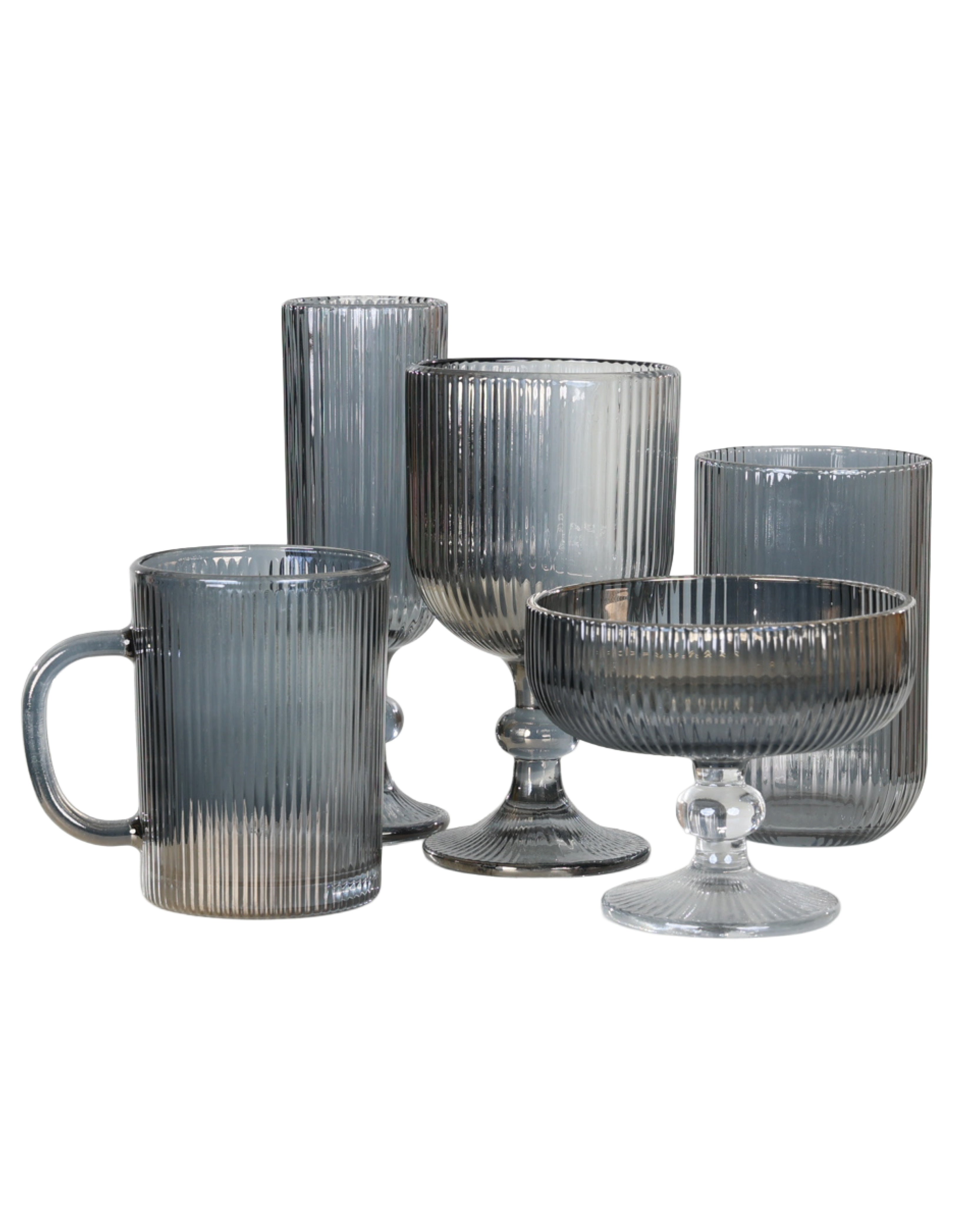 Grey Glass Ribbed Tumbler