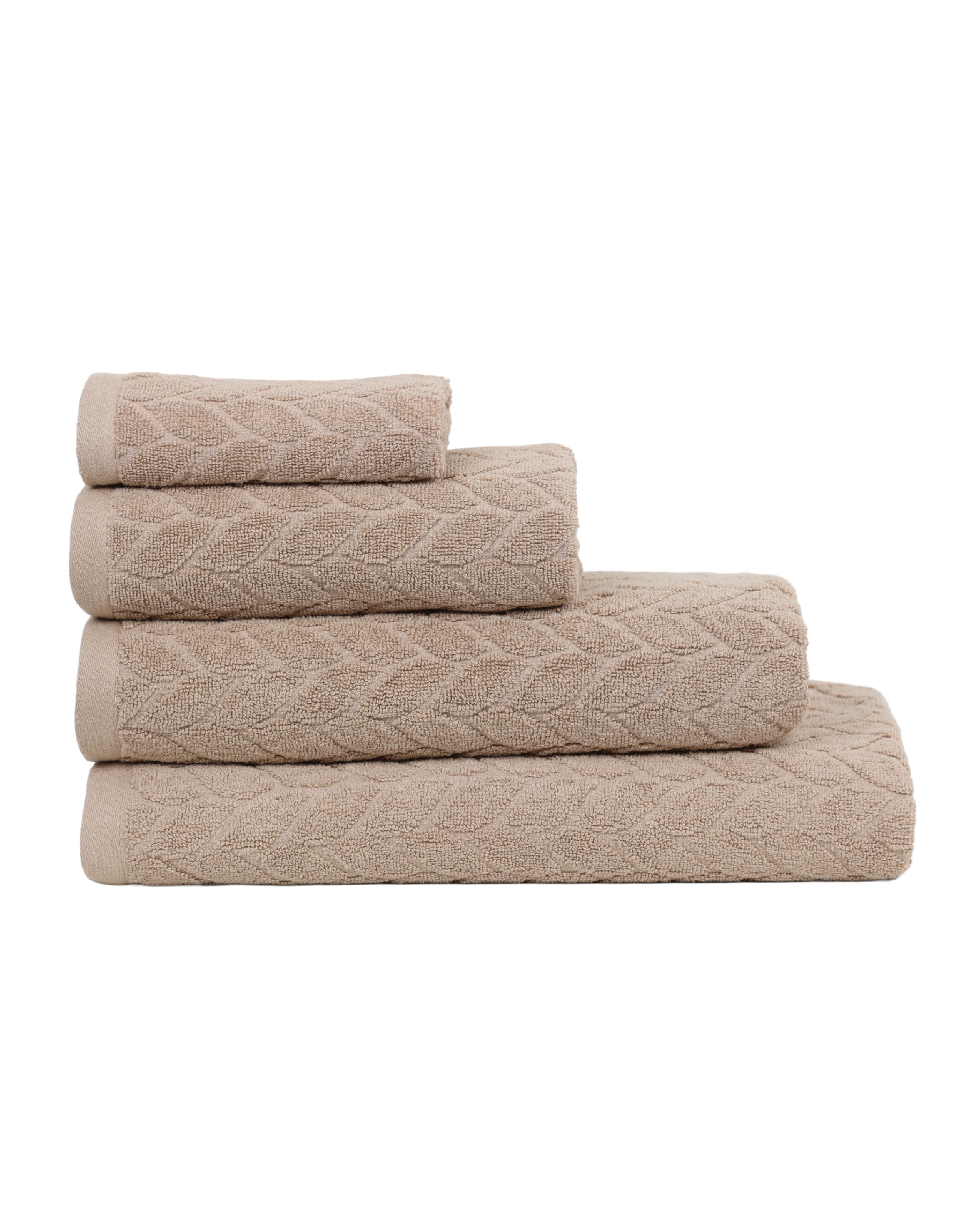 Beige Jacquard Leaf Cotton Guest Towel