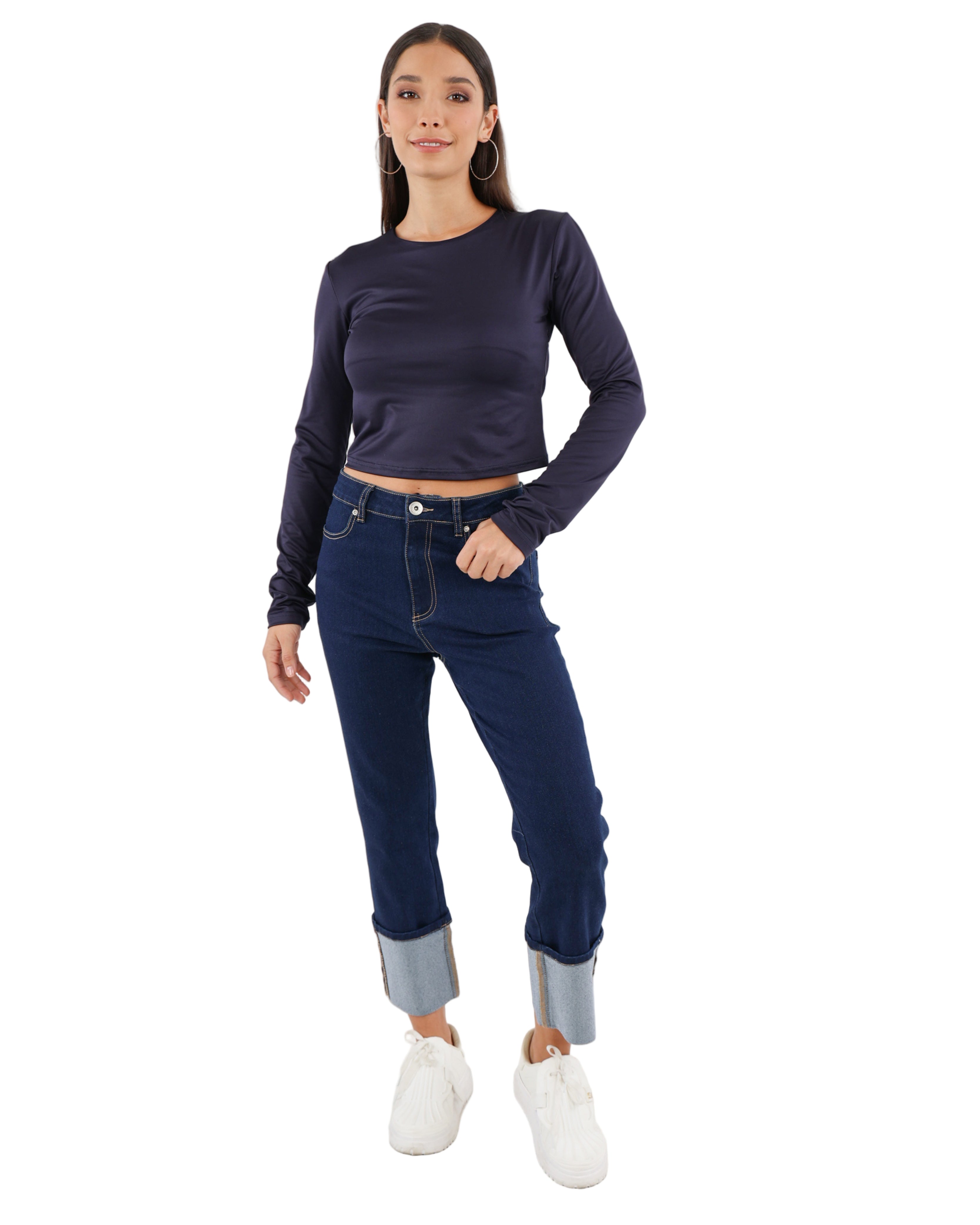 Long Sleeve Stretch Open Back Crop Top