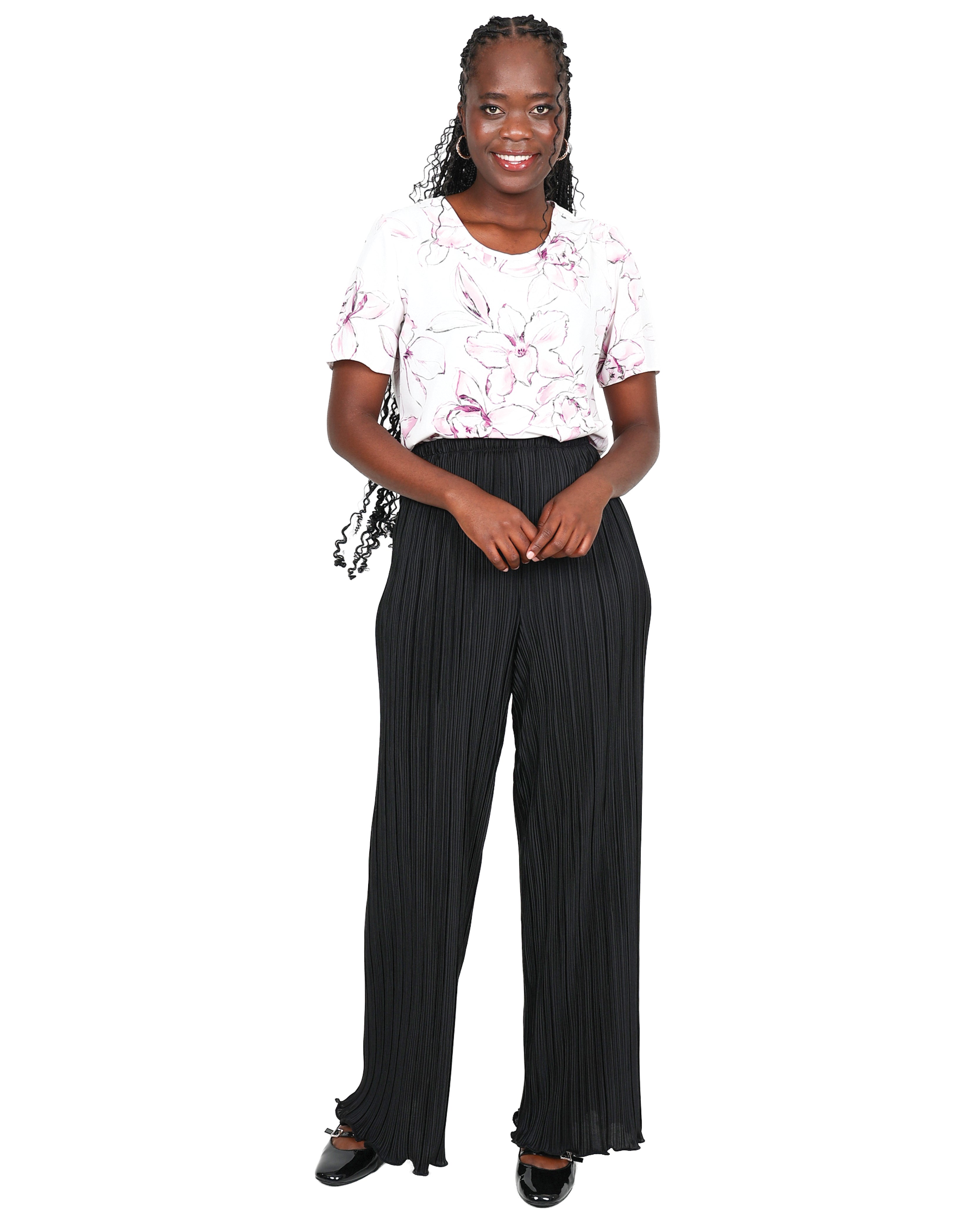 Black Flared Plissé Pants