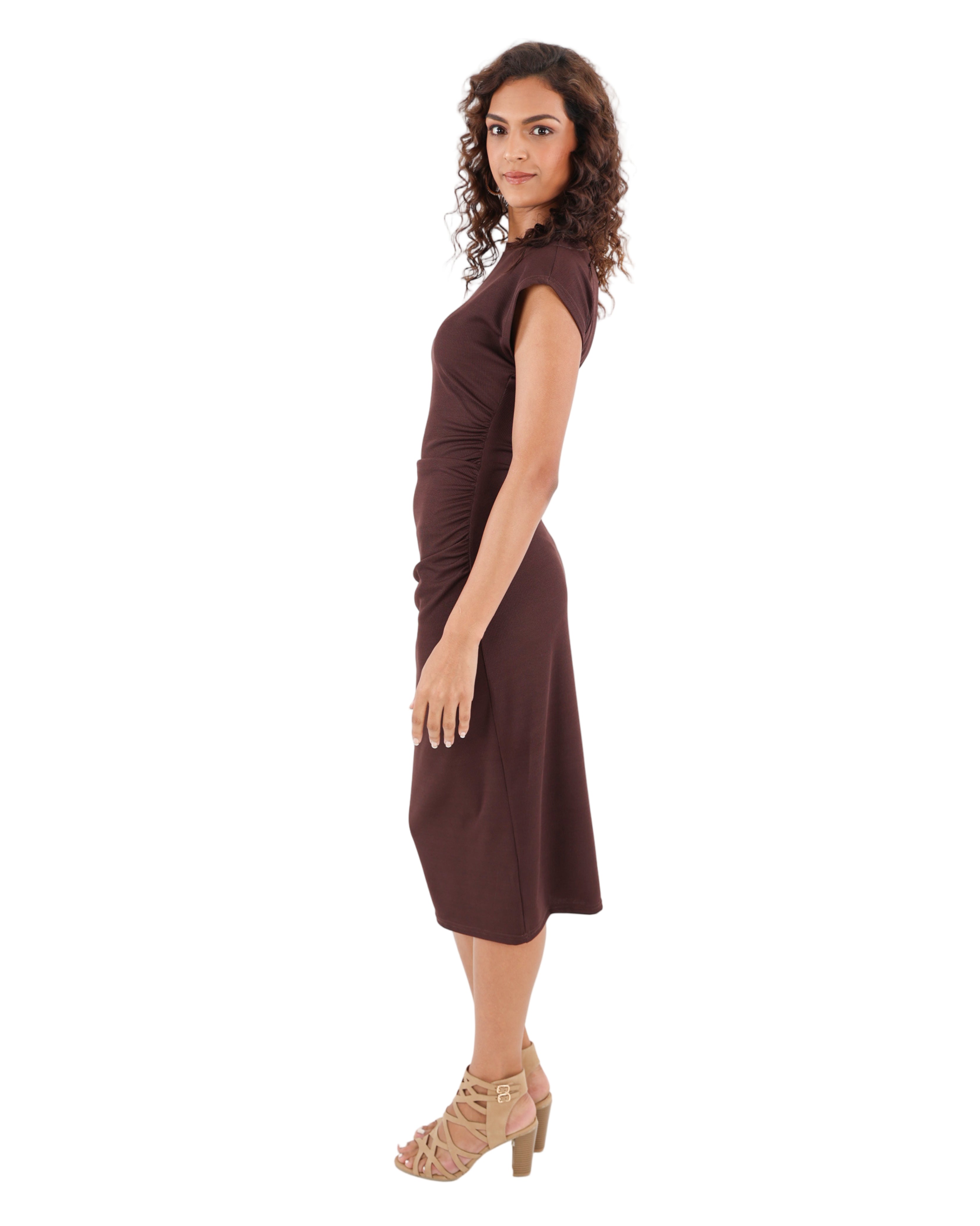 Chocolate Cap Sleeve Ribbed Bodycon Dress