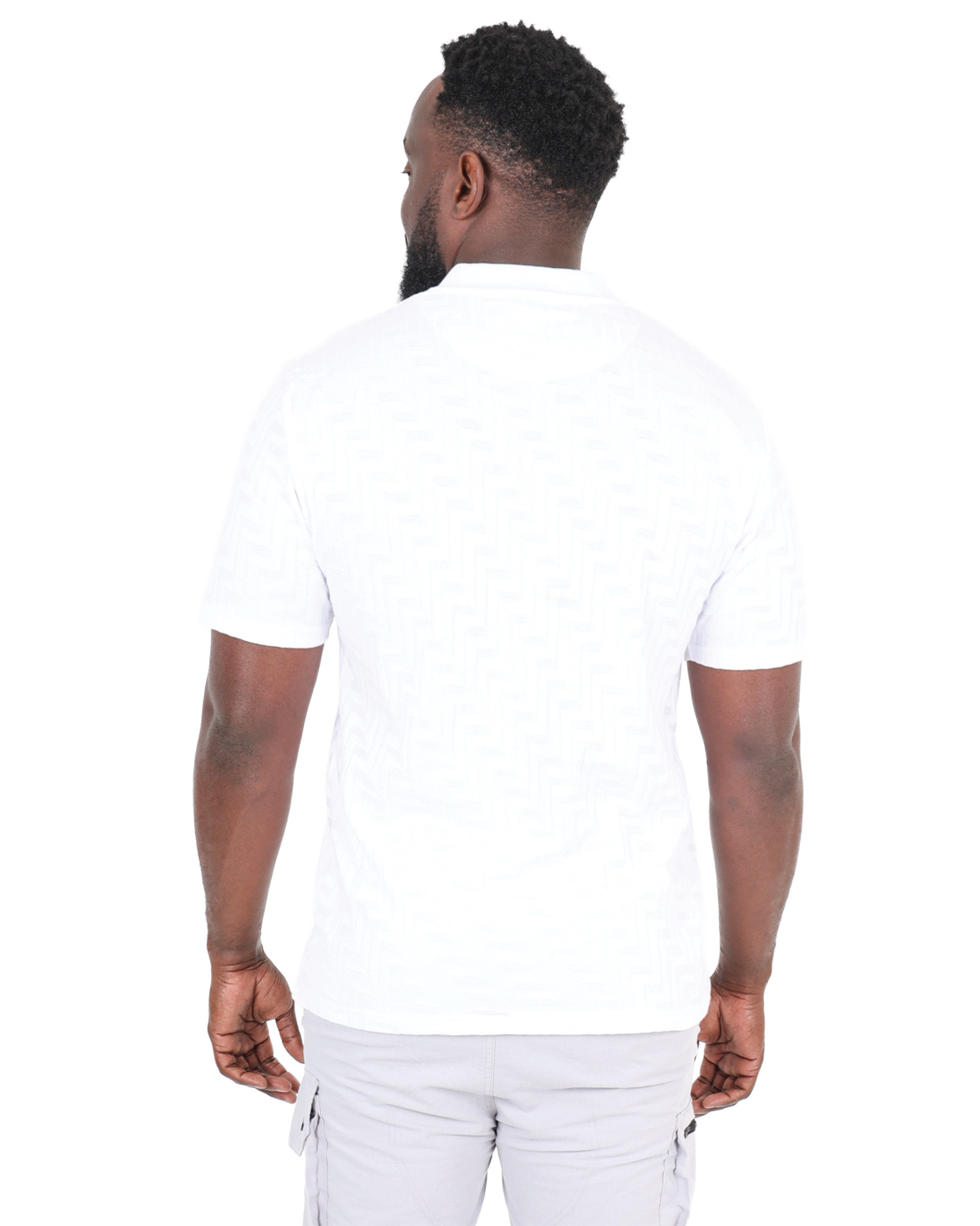 Short Sleeve White Button Through Jacquard Golfer