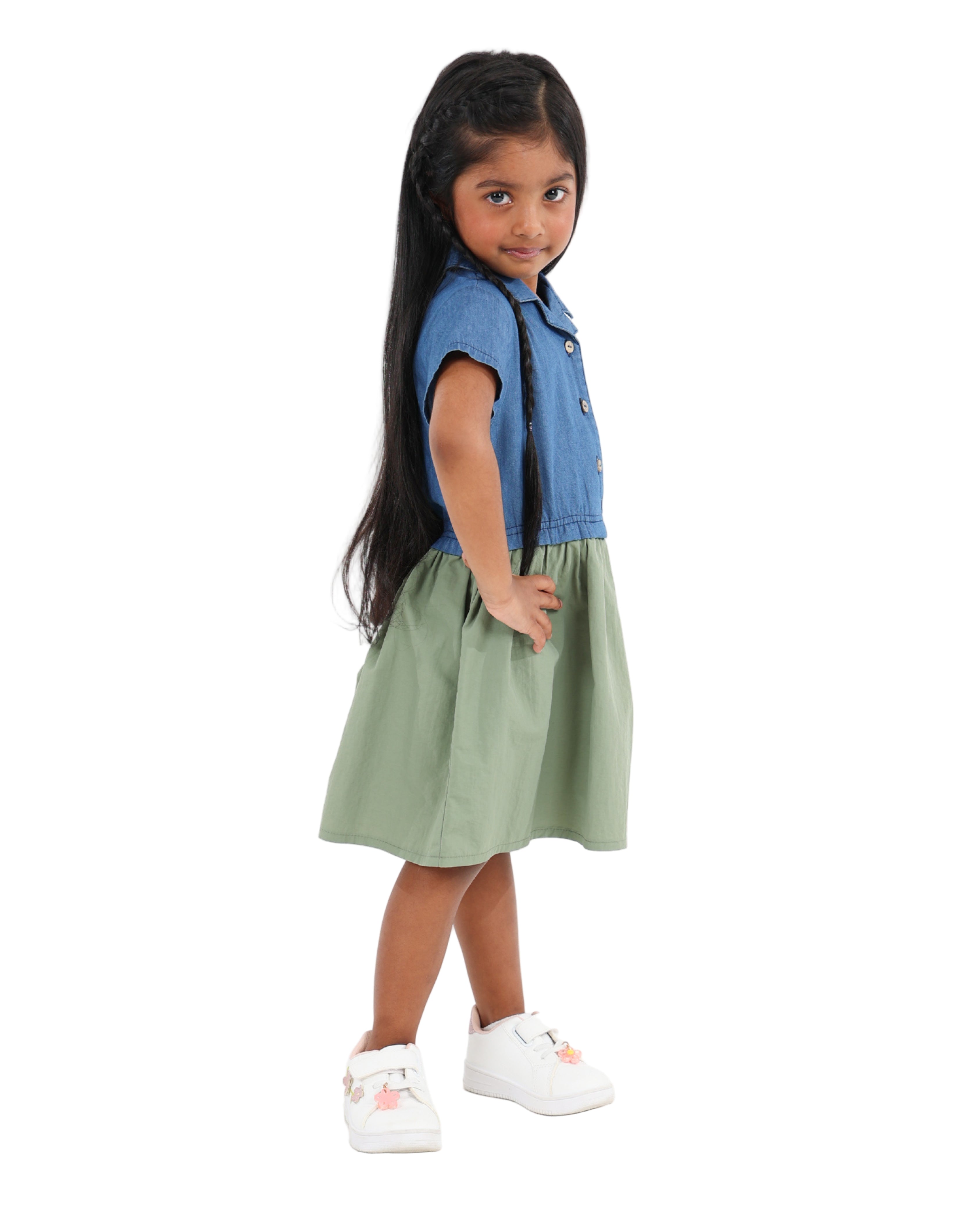 Short Sleeve Denim Shirt Dress With Parachute Bottom